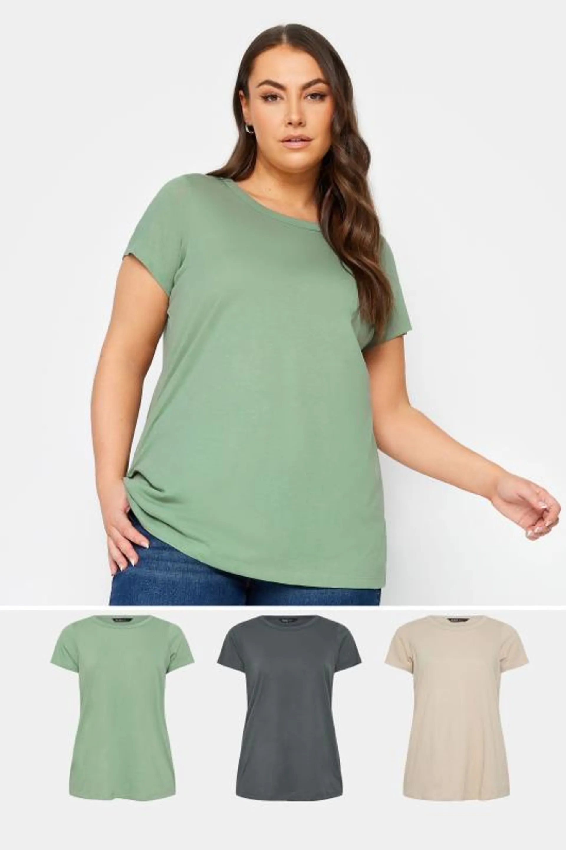 3 PACK Curve Green & Grey Essential T-Shirts