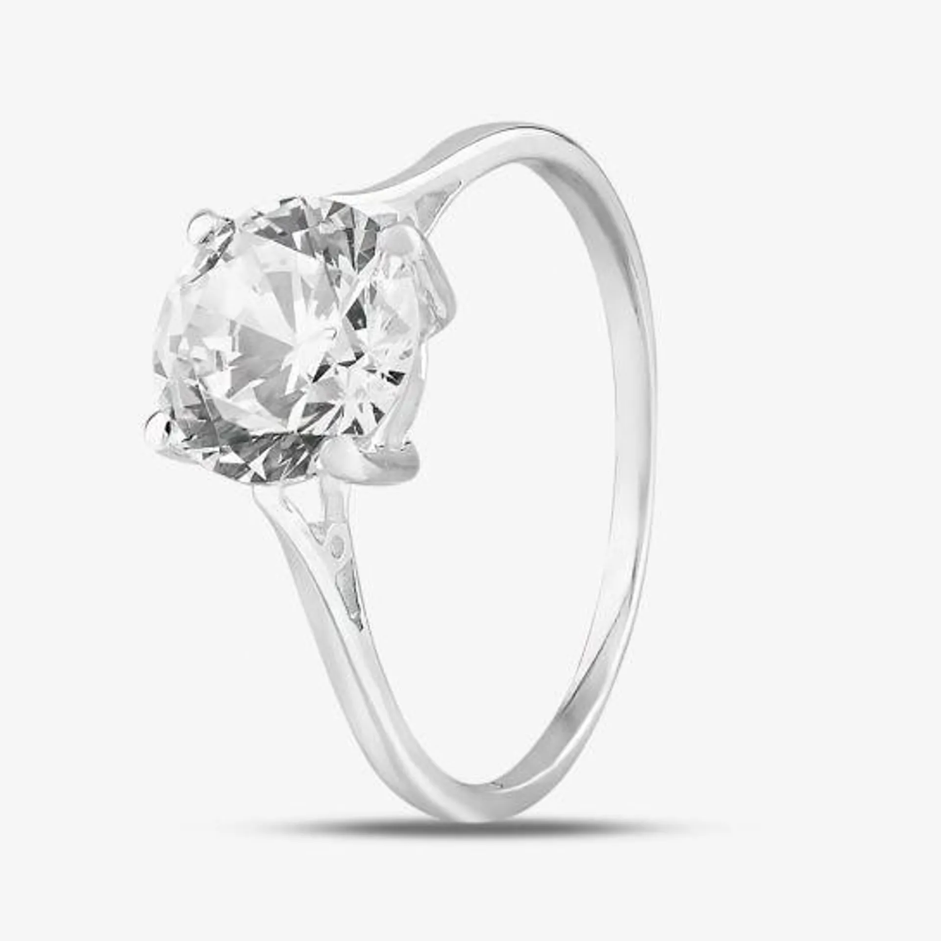 Sterling Silver & Clear Crystal Four Claw Solitaire Ring