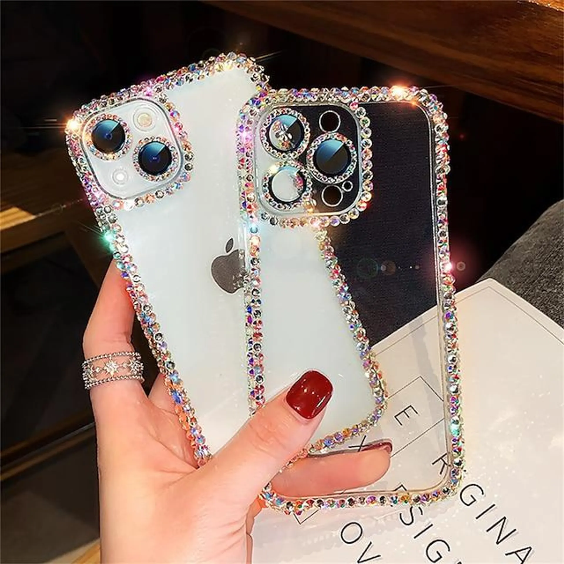 Phone Case For Apple Classic Series iPhone 14 Pro Max Plus 13 12 11 X XR XS 8 7 Bumper Frame Rhinestone Full Body Protective Crystal Diamond Silica Gel