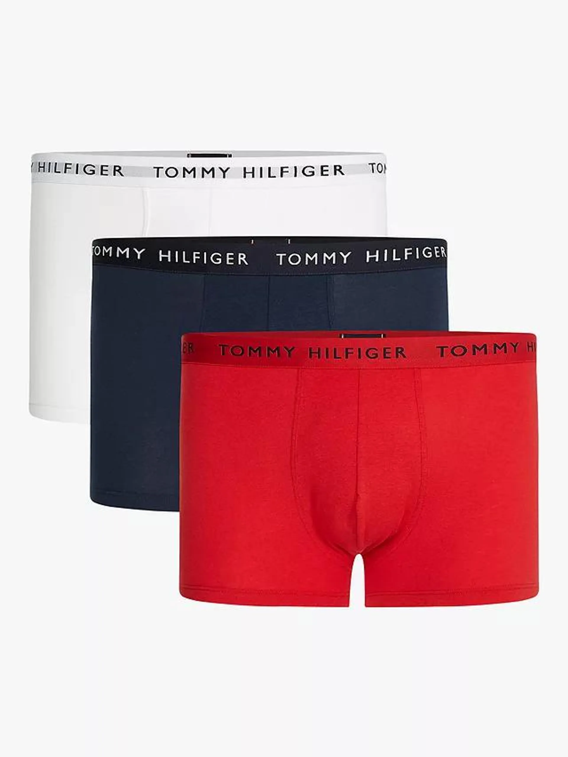 Tommy Hilfiger Essential Recycled Cotton Trunks, Pack of 3, White/Desert Sky/Primary Red