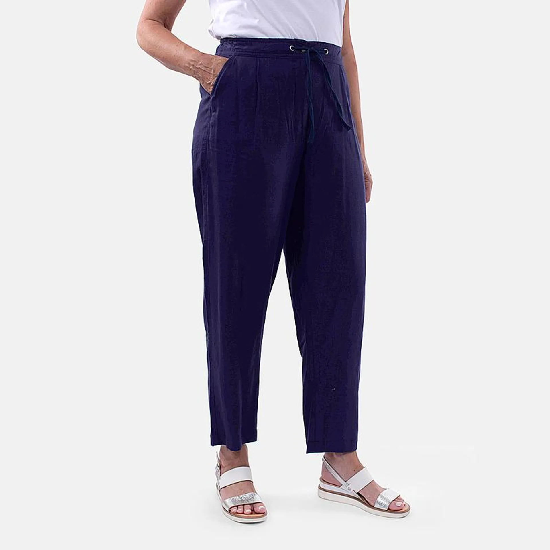 TAMSY Tapered Leg Drawstring Trouser - Navy