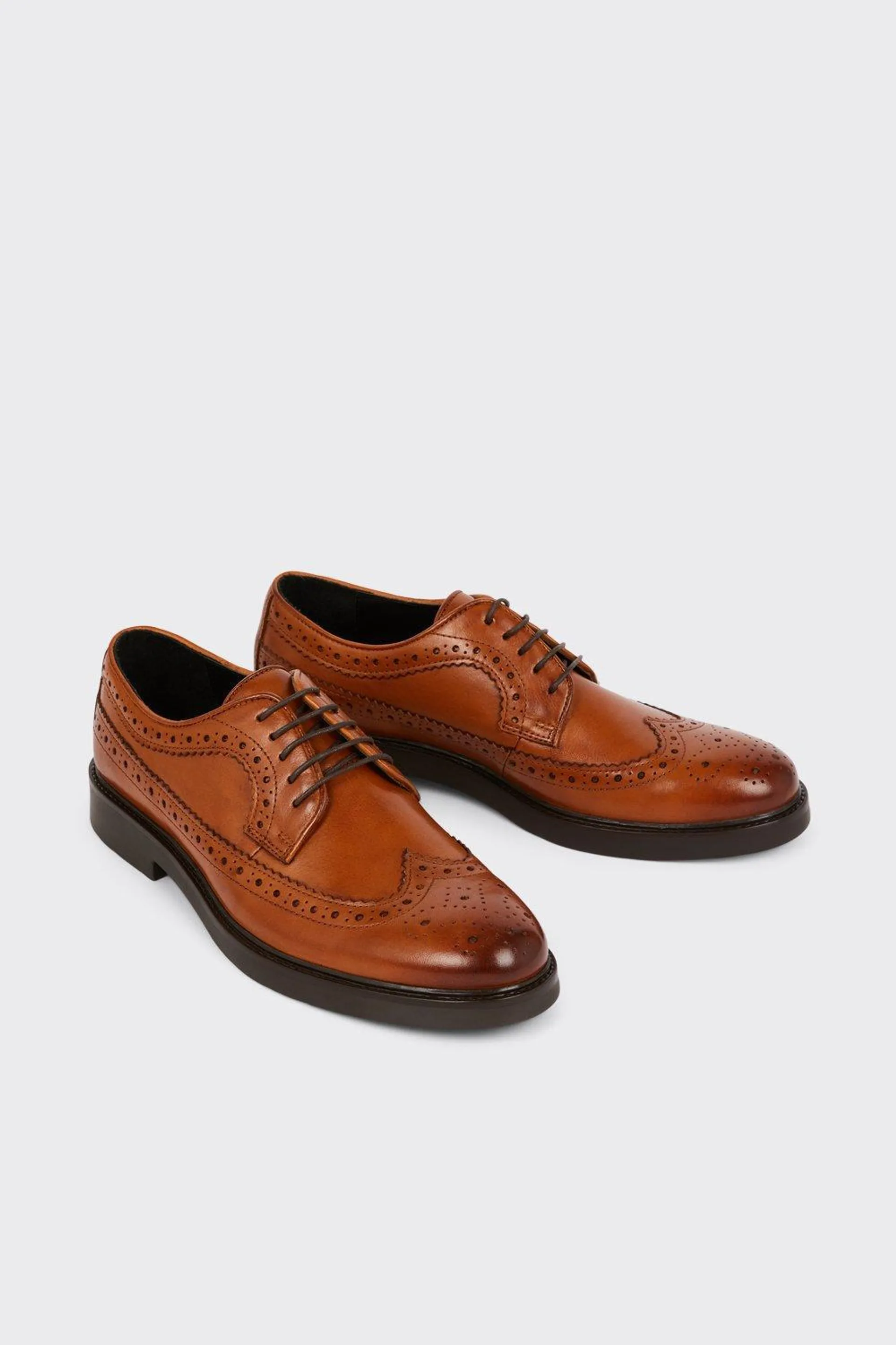 Tan Smart Leather Derby Brogue Shoes