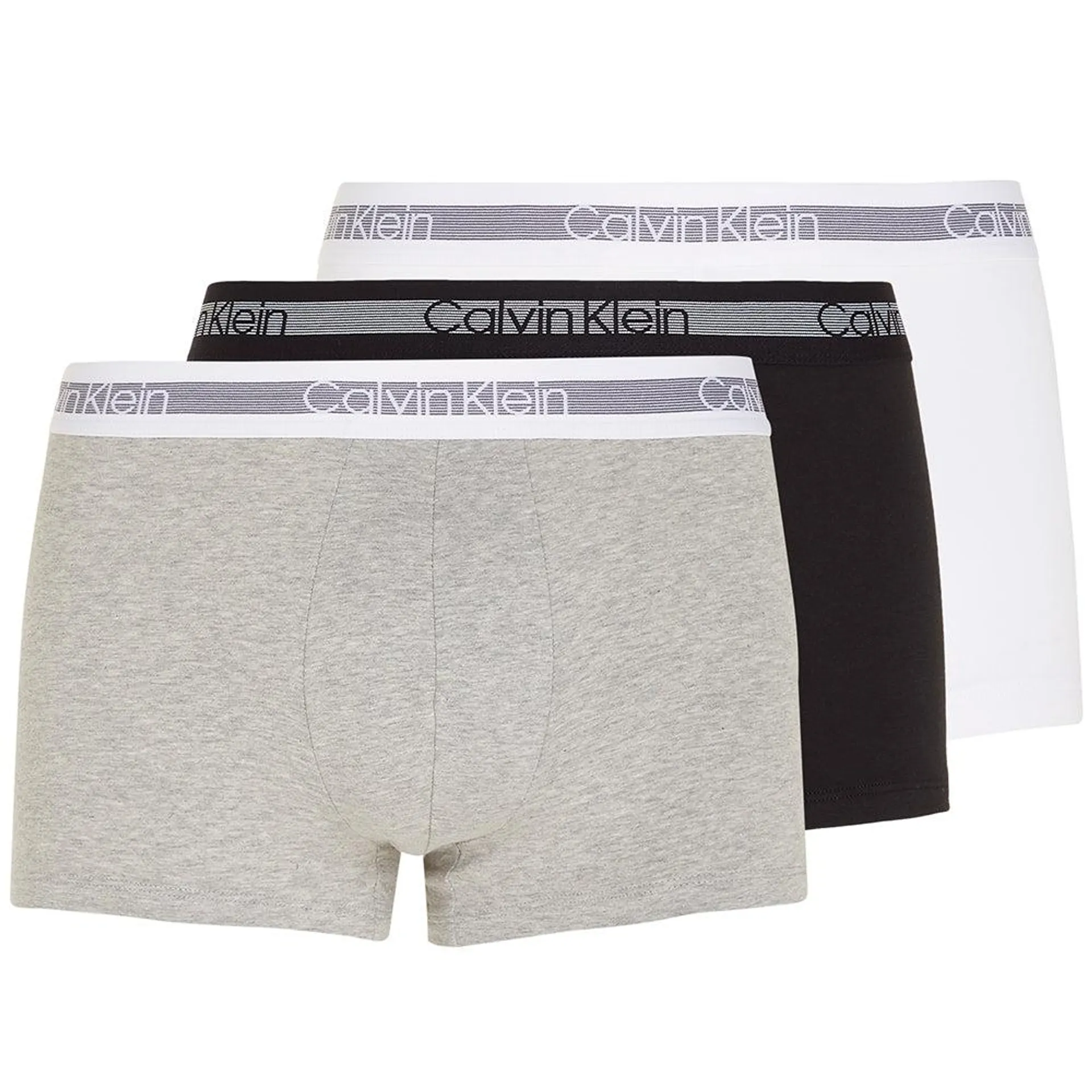 3-Pack Cooling Cotton Stretch Boxer Trunks, Black/White/Grey