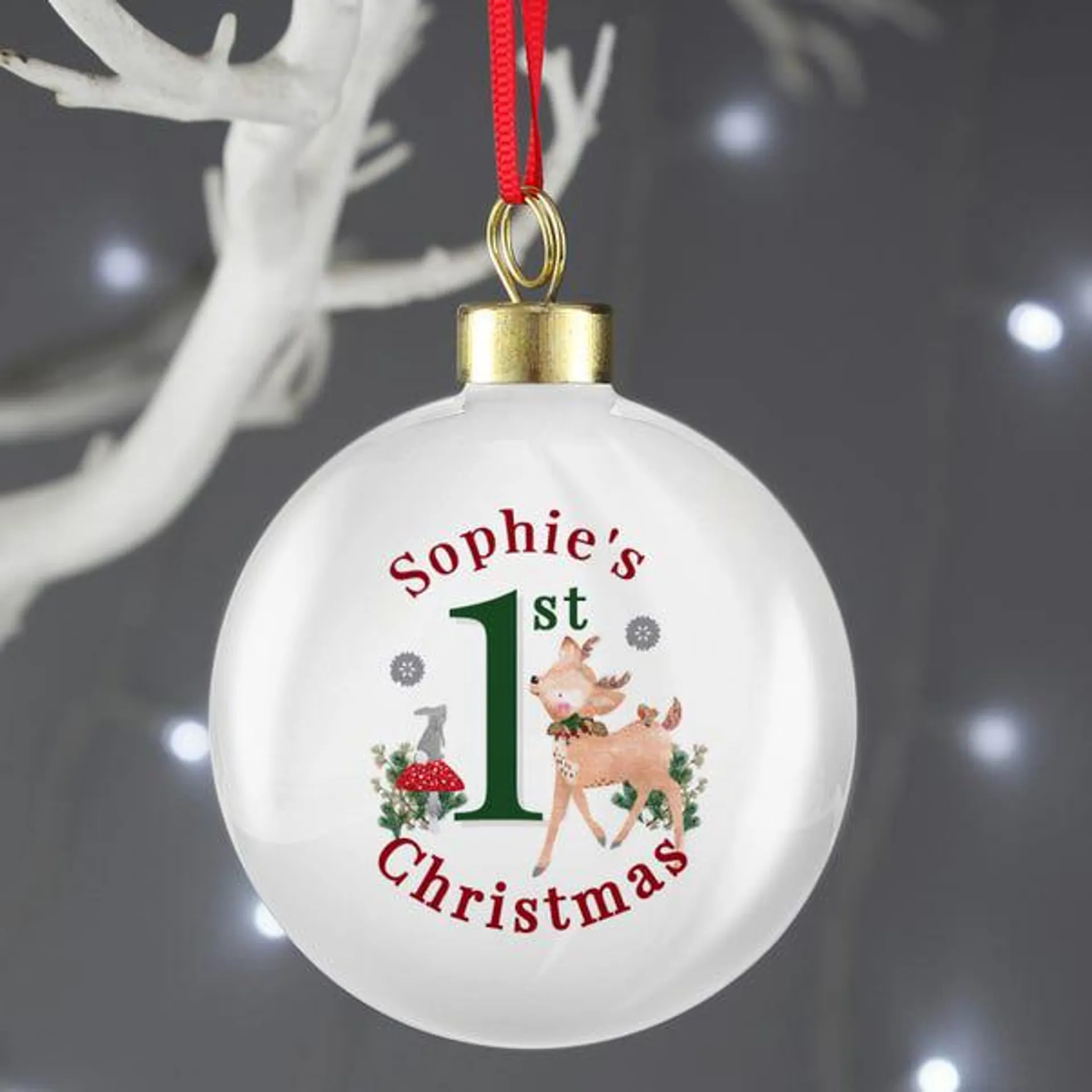 Personalised 1st Christmas Festive Fawn Bauble