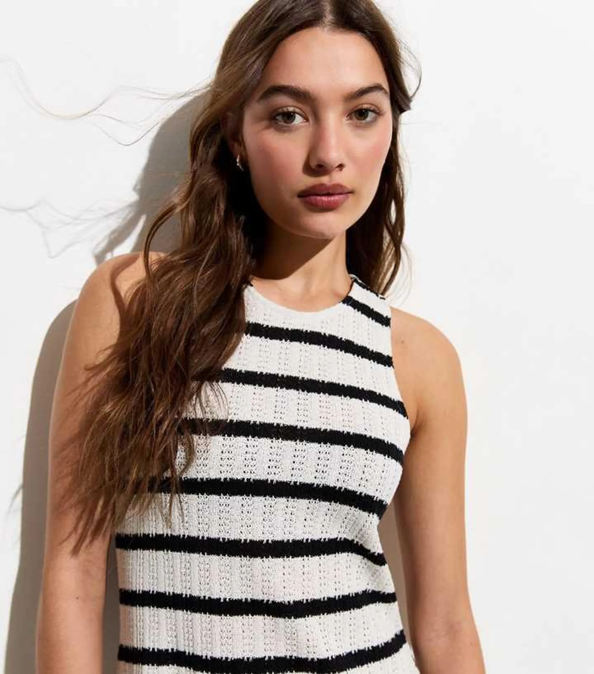 White Stripe Fine Knit Mini Dress