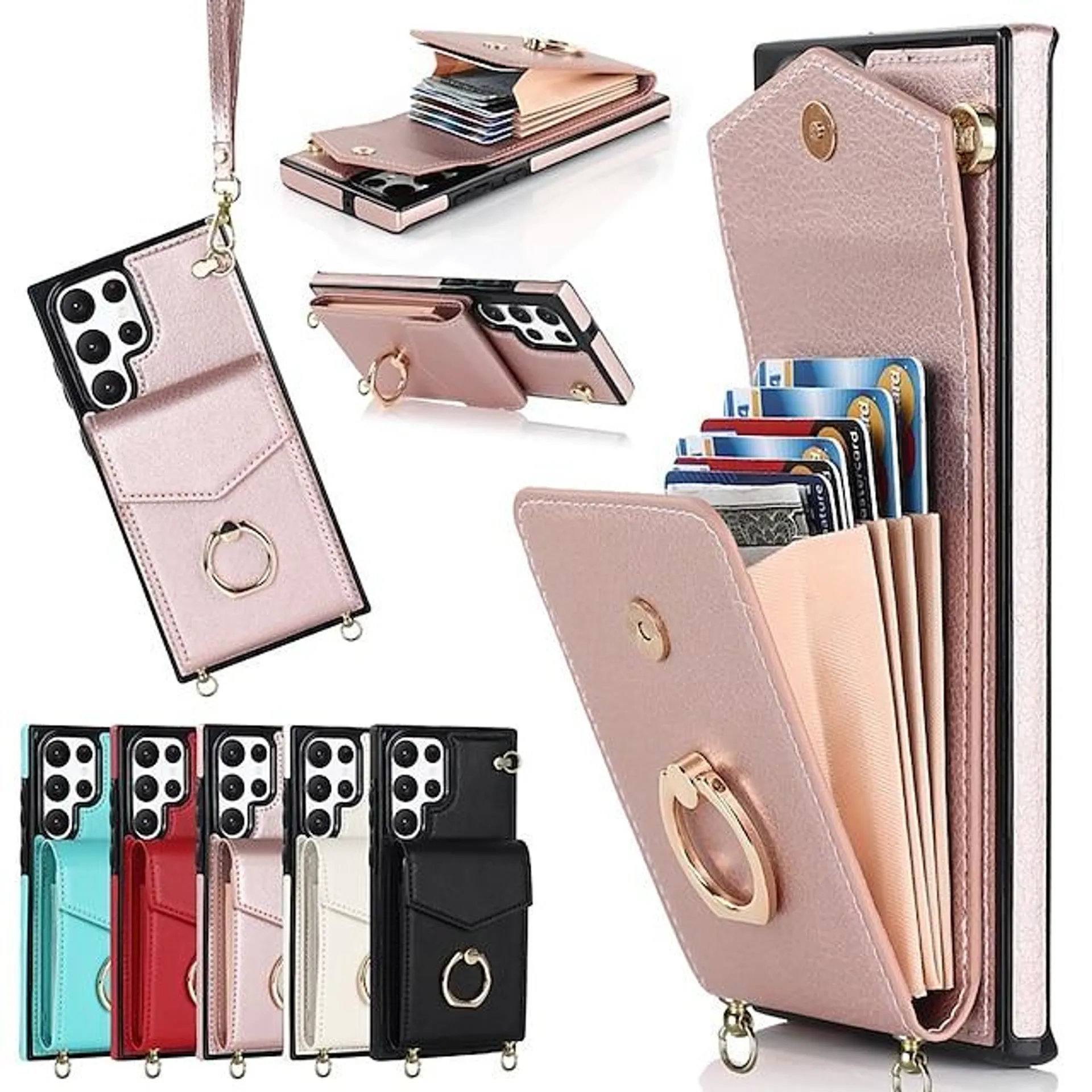 Phone Case For Samsung Galaxy S23 S22 S21 S20 Plus Ultra A54 A34 A14 A73 A53 A33 Note 20 Ultra 10 Plus Handbag Purse Wallet Case Ring Holder Anti-theft with Removable Cross Body Strap TPU PU Leather
