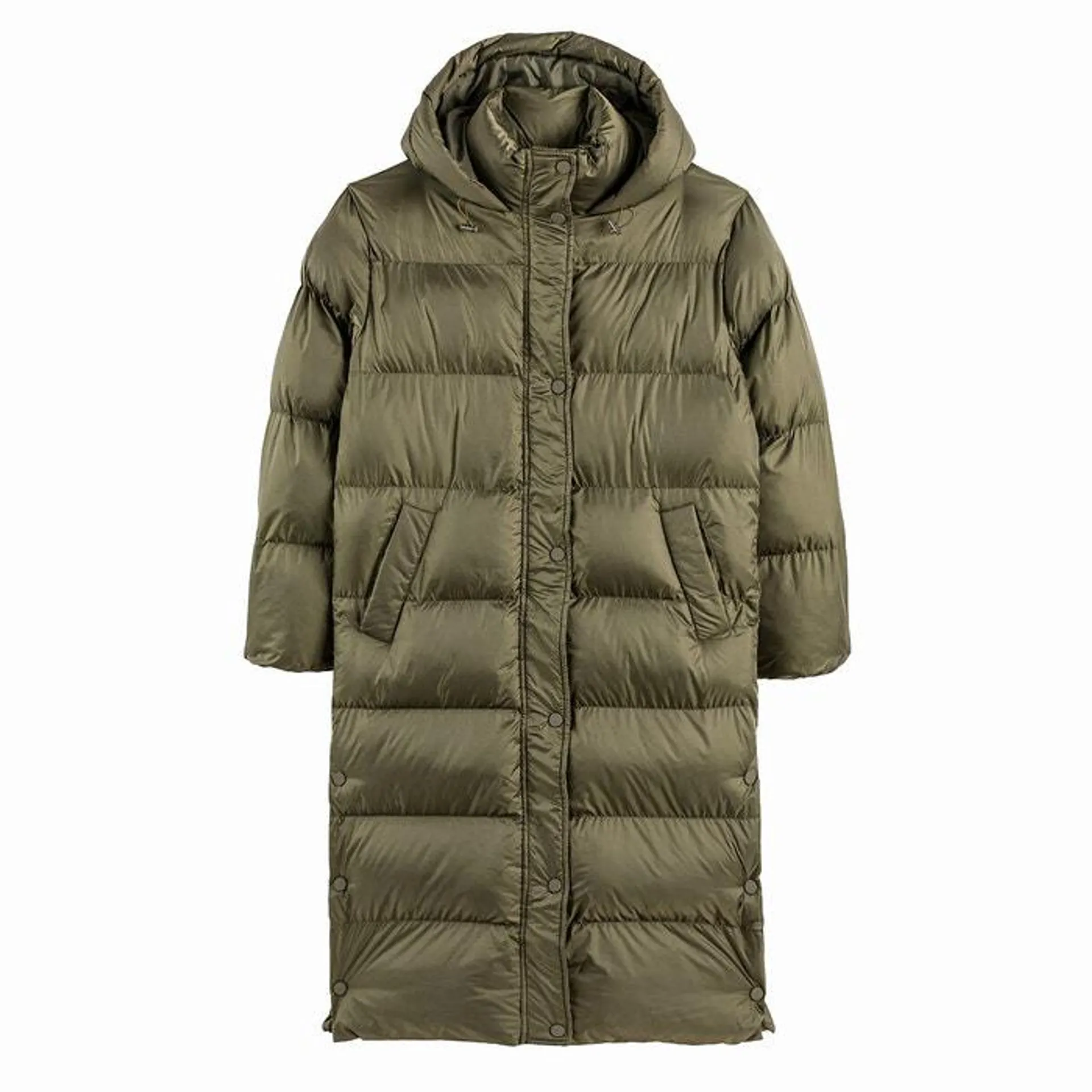 Long Hooded Padded Jacket with High Neck