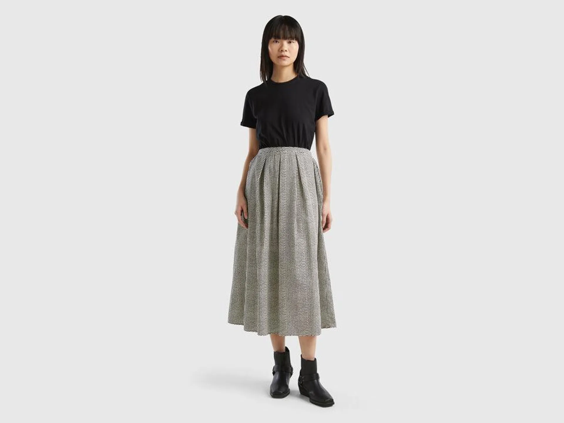 Long dress with printed skirt