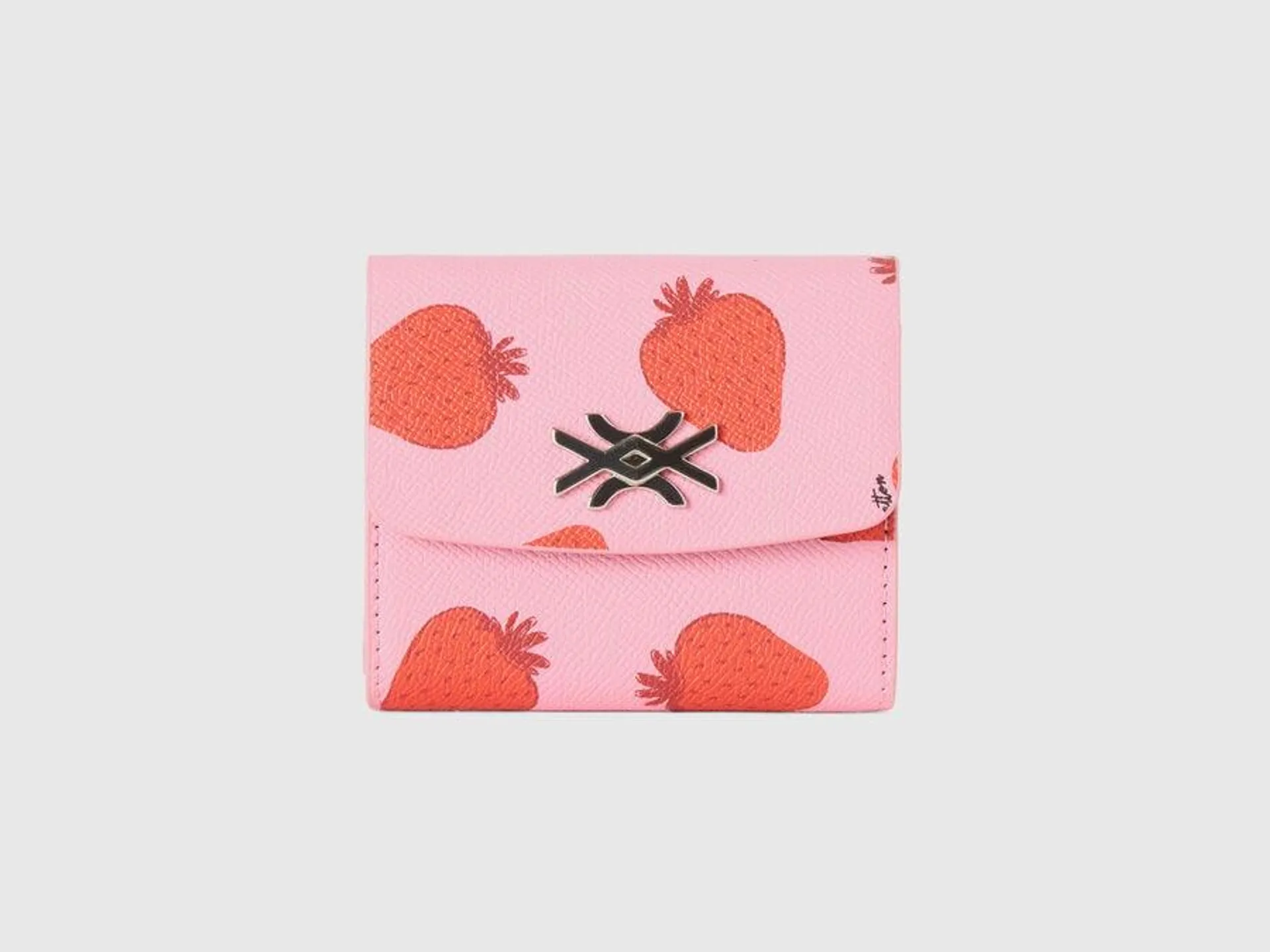 Pink wallet with strawberry print