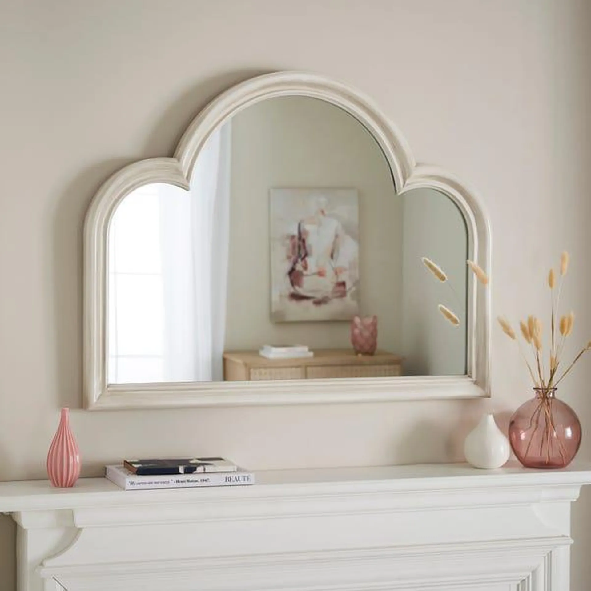 Sandstone Washed Overmantel Mirror