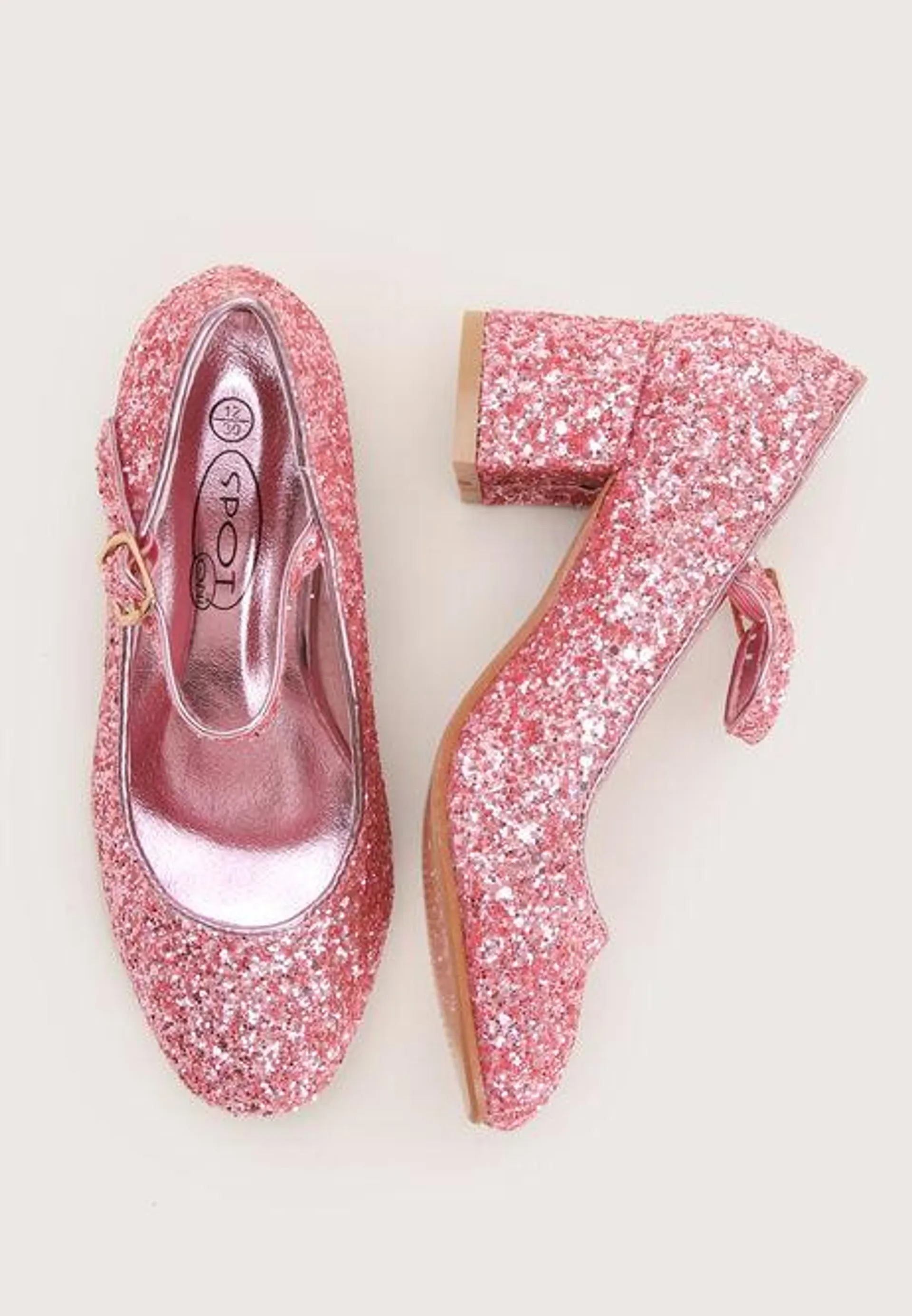 Girls Pink Glitter Block Heel Shoes