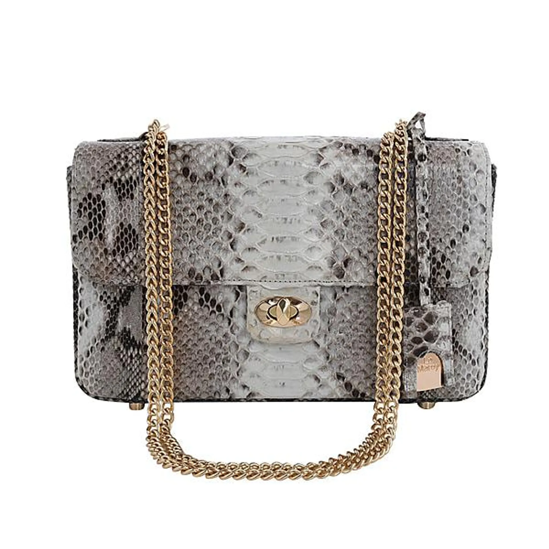 La Marey 100% Genuine Python Leather Crossbody Bag with Removable Shoulder Chain Strap - Brown