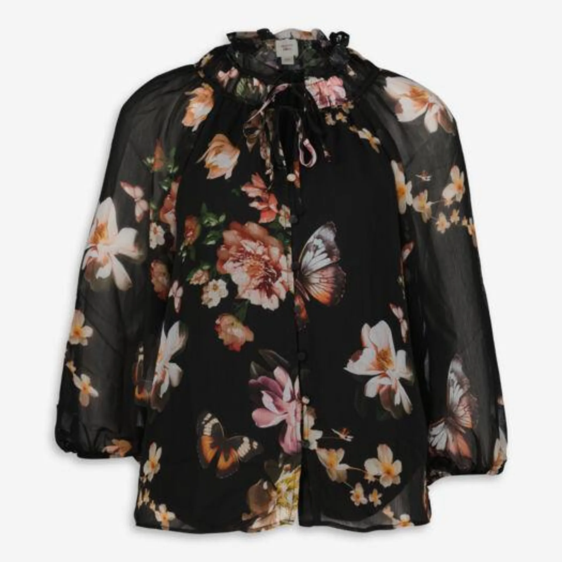 Black Floral Chiffon Blouse