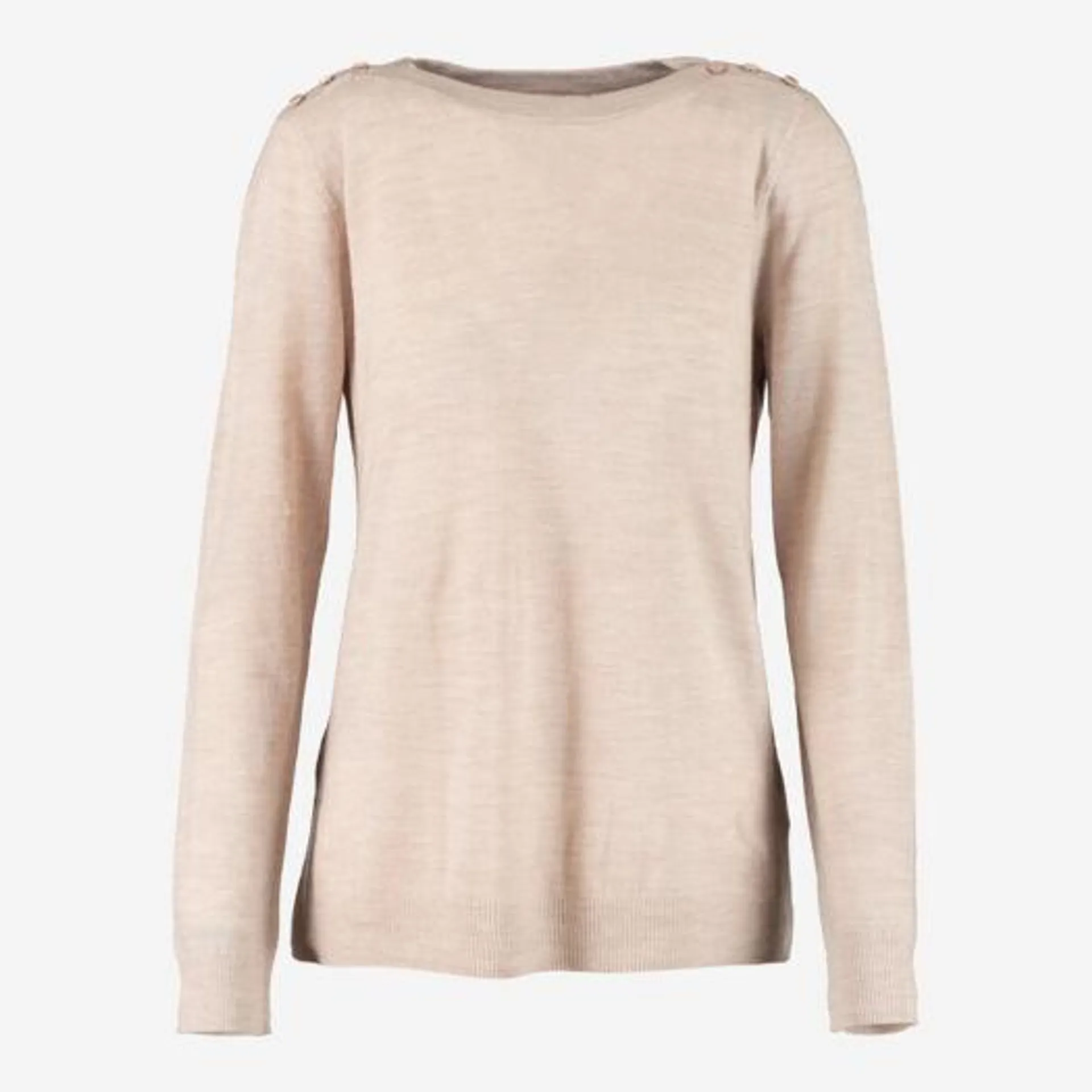 Beige Button Shoulder Detail Wool Jumper