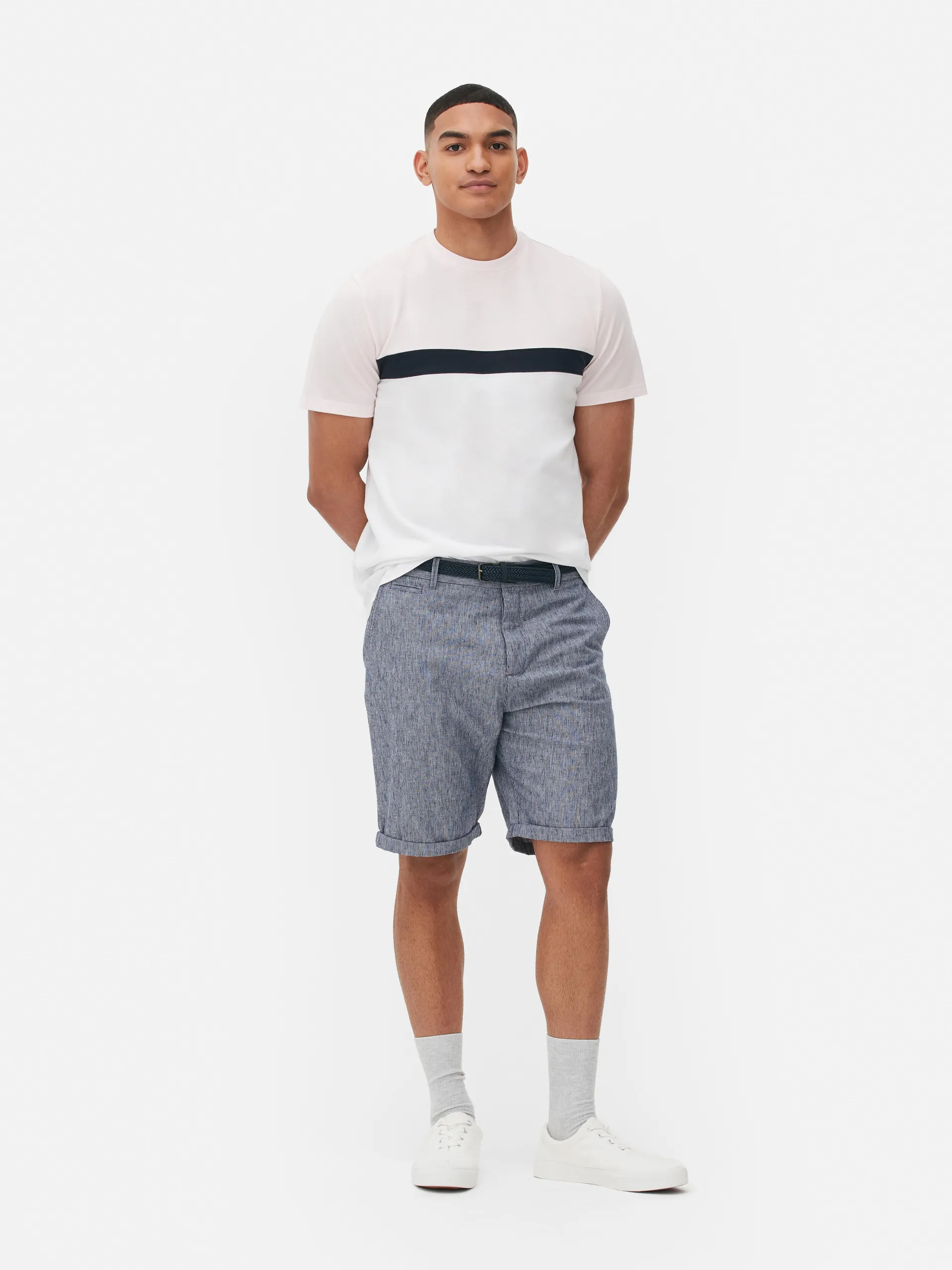 Linen Blend Belted Chino Shorts