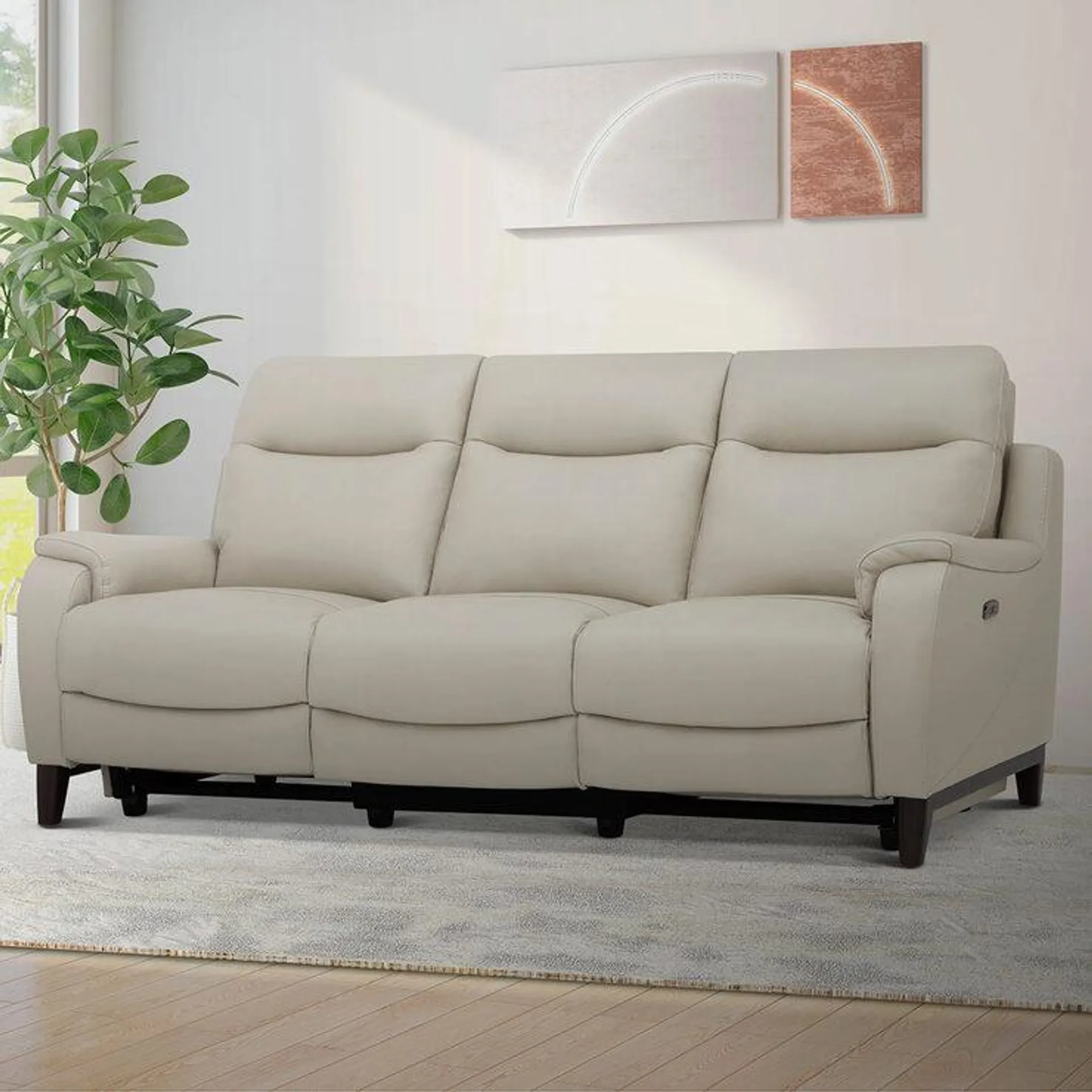 Gilman Creek Barrett 3 Seater Light Grey Leather Power Reclining Sofa with Power Headrests