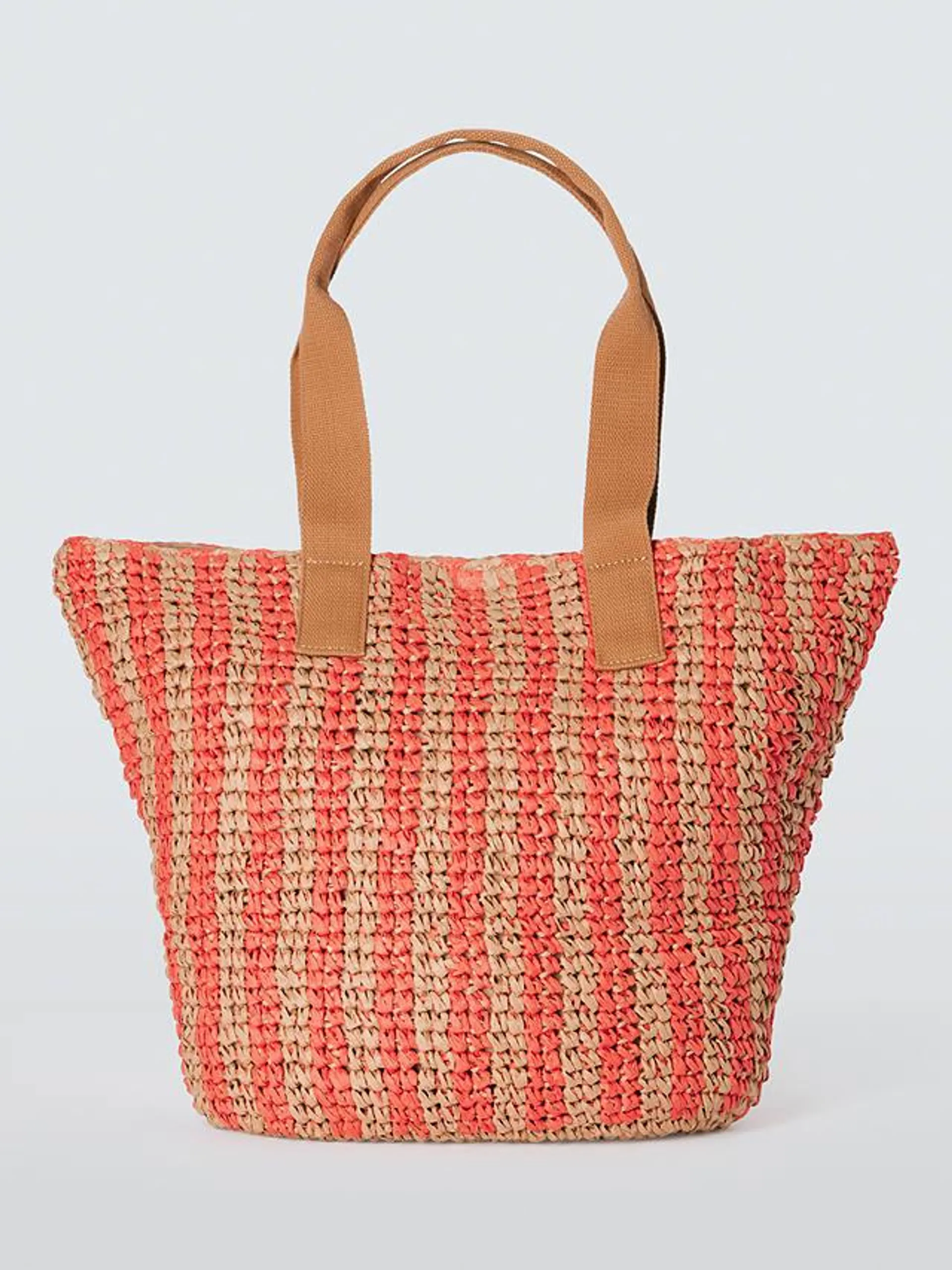 Raffia Tote Bag, Coral/Natural