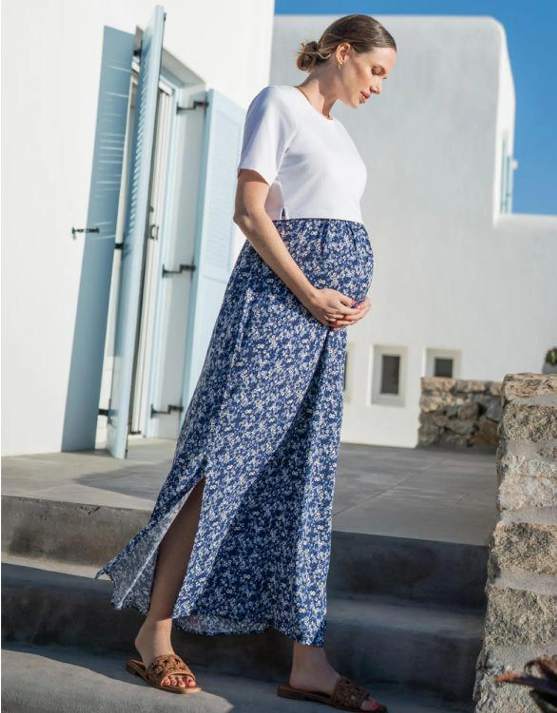 Blue Floral Maternity & Nursing Maxi Dress