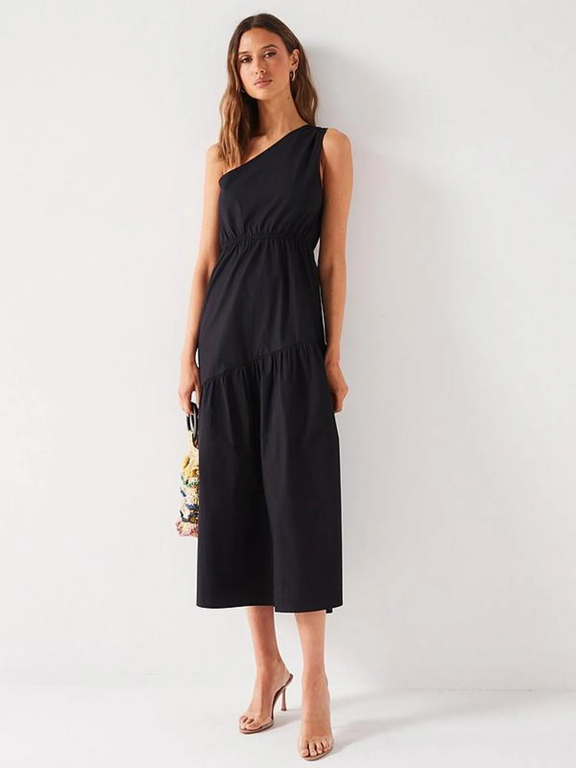 One Shoulder Cotton Midi Dress