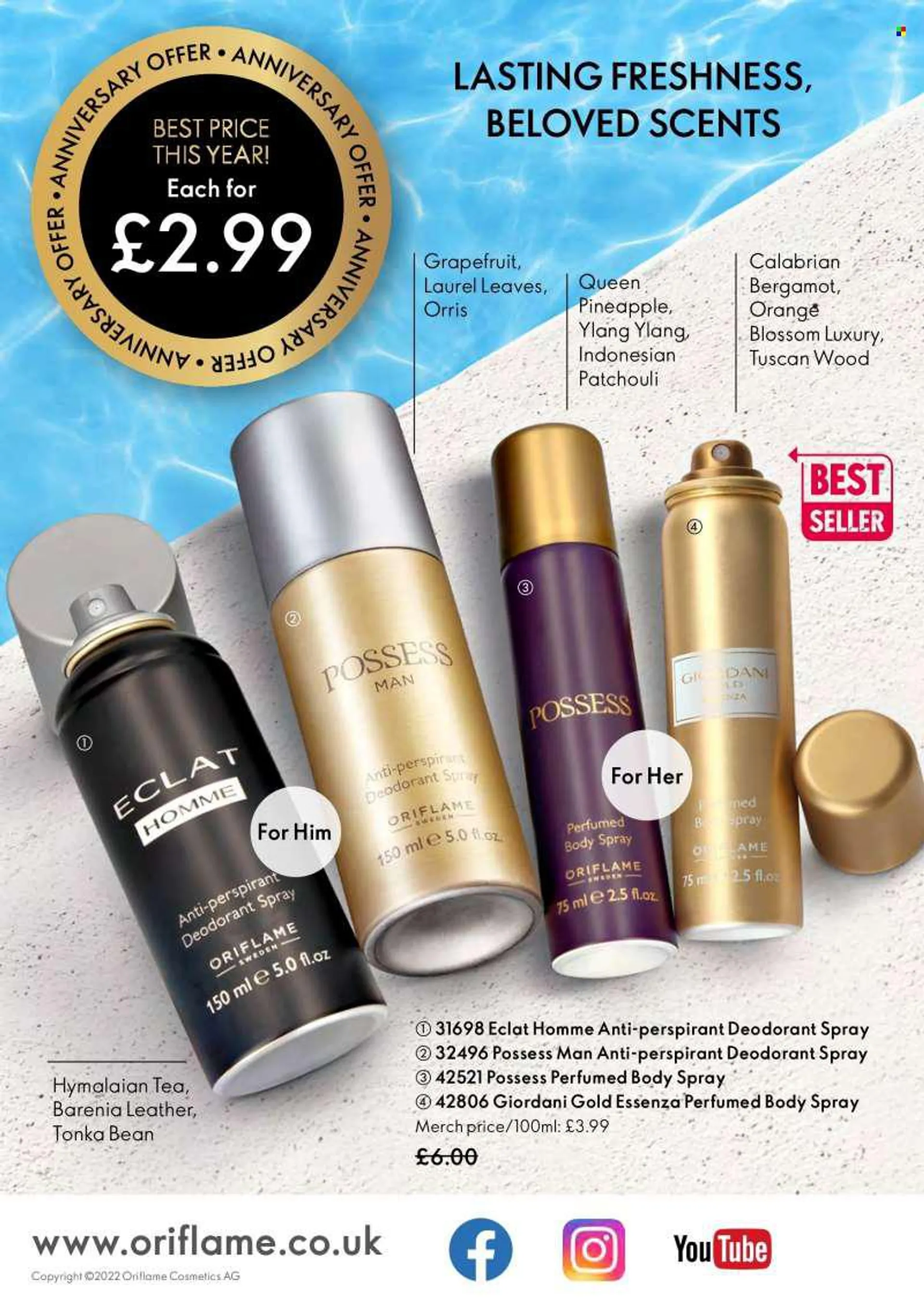 Oriflame offer  - 20.7.2022 - 2.8.2022 - Sales products - body spray, Giordani Gold, anti-perspirant, Eclat, deodorant. Page 136.