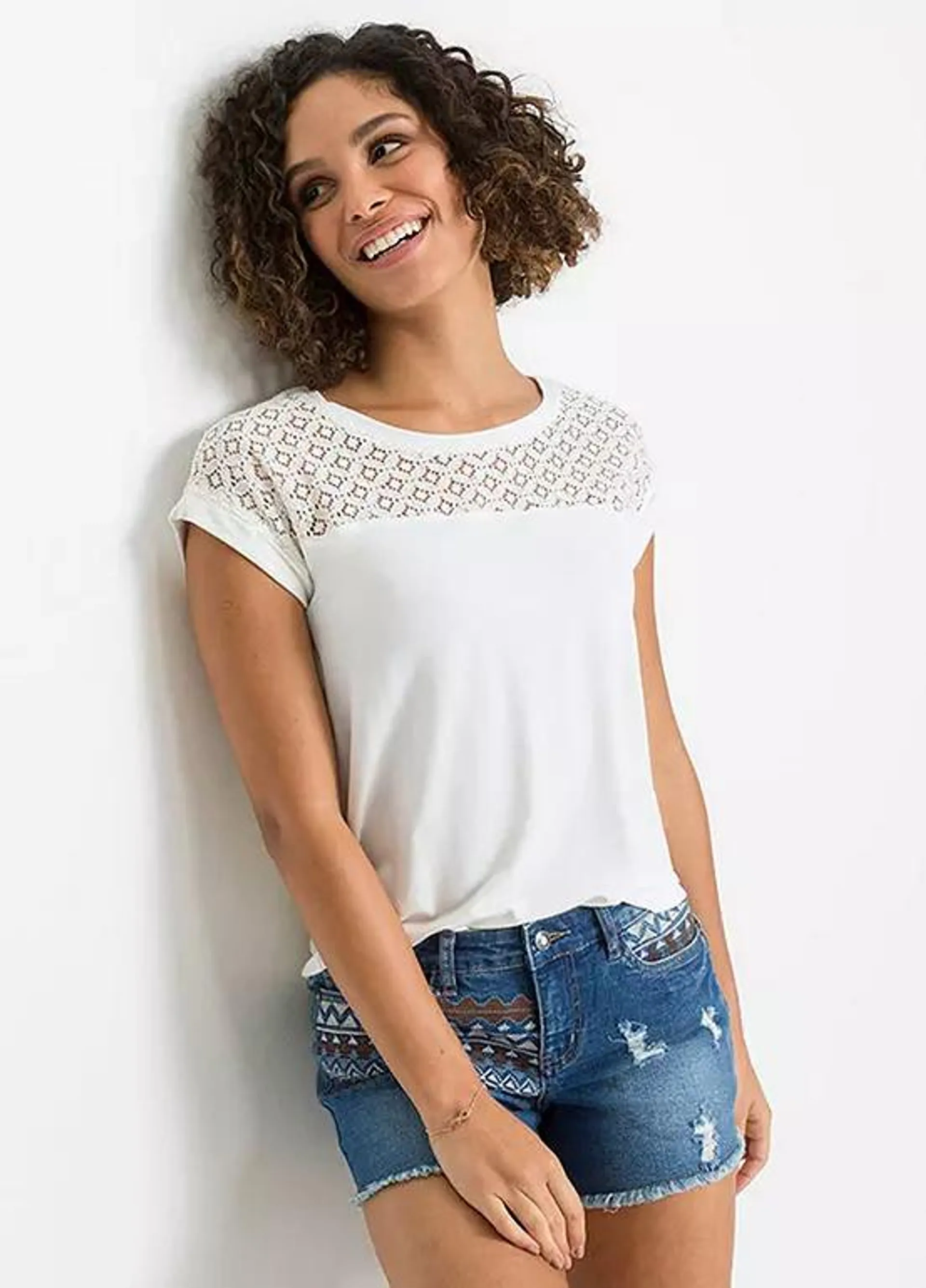 bonprix Lace Yoke T-Shirt