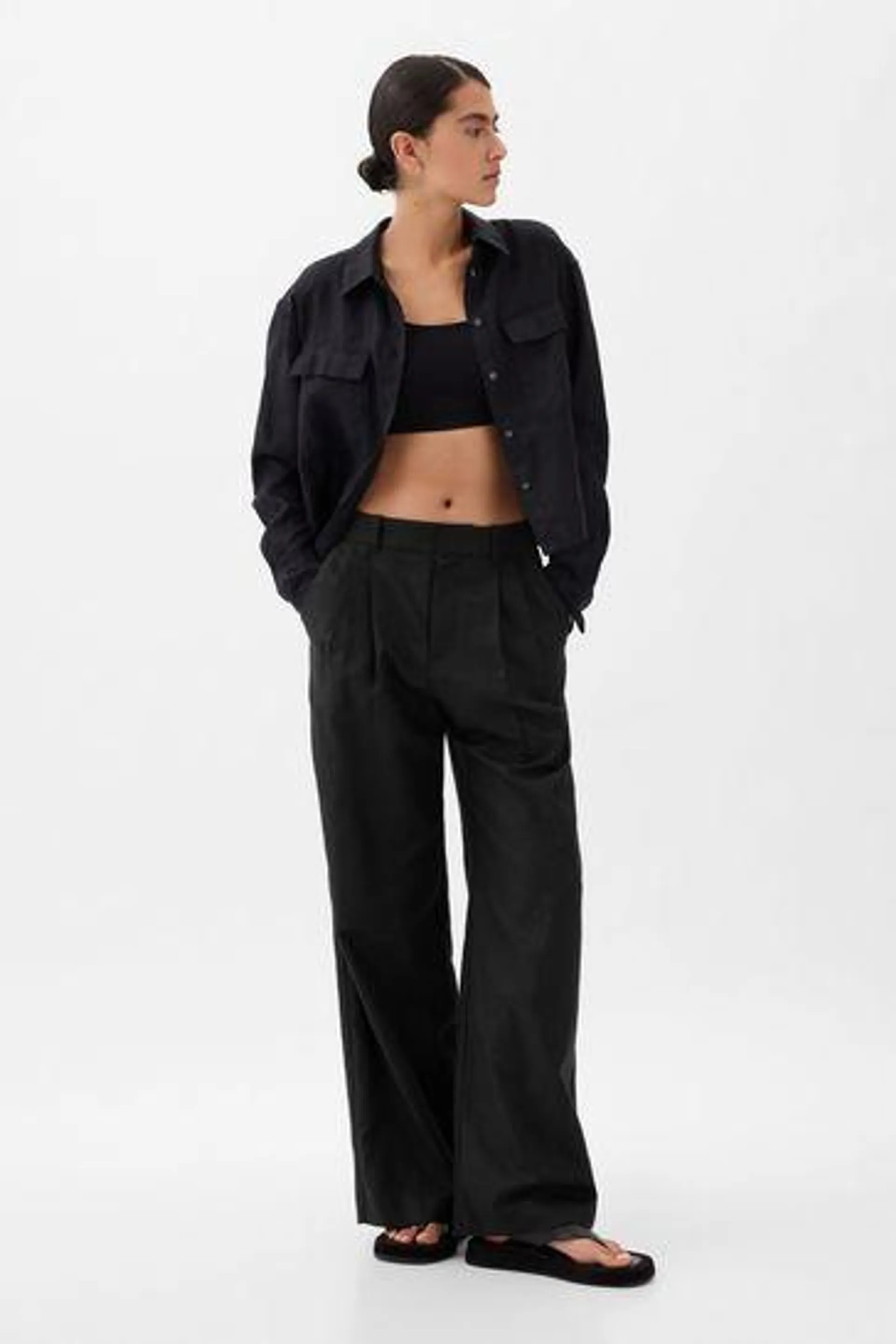 High Waisted Linen Cotton Trousers