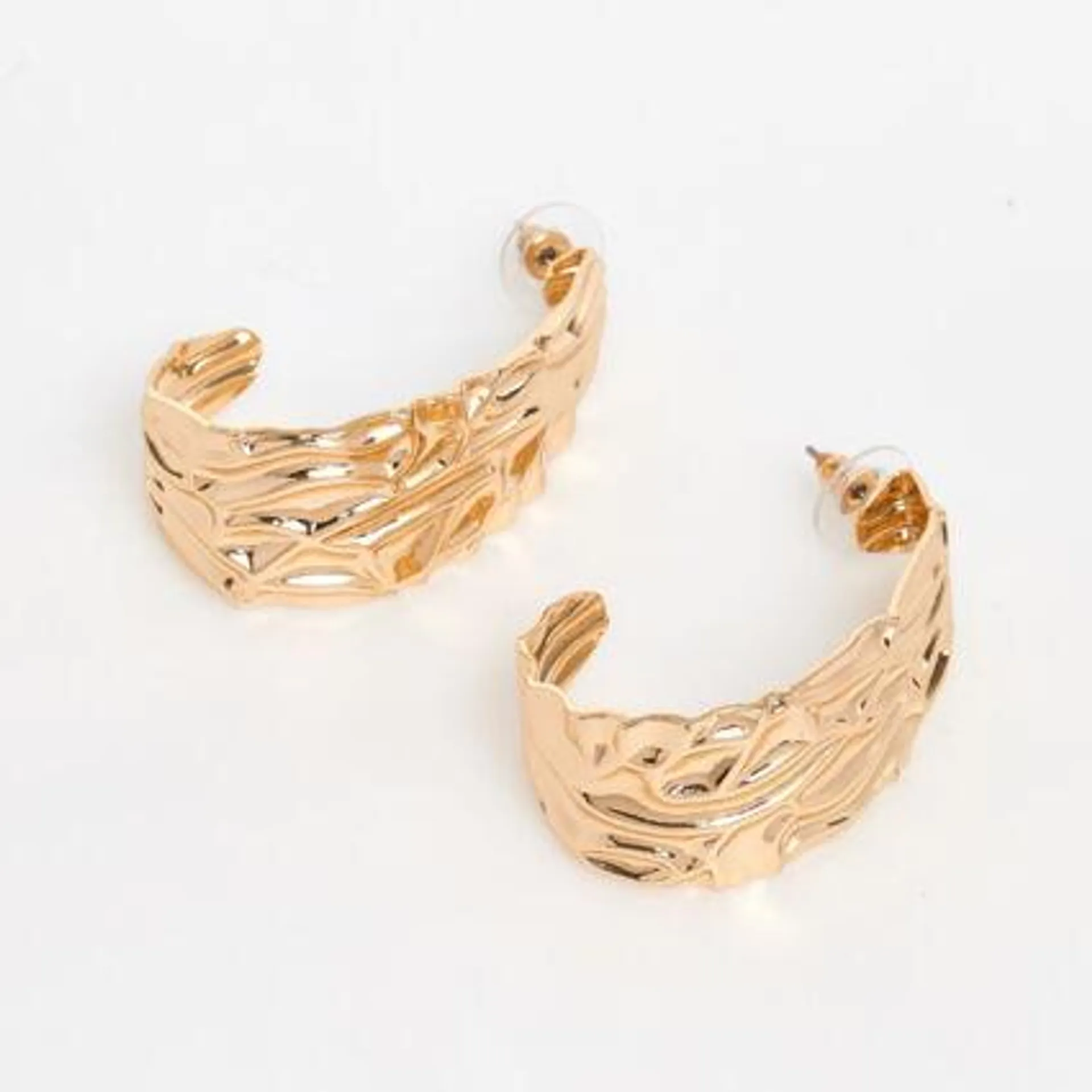 Gold Tone Pressed Statement Earrings