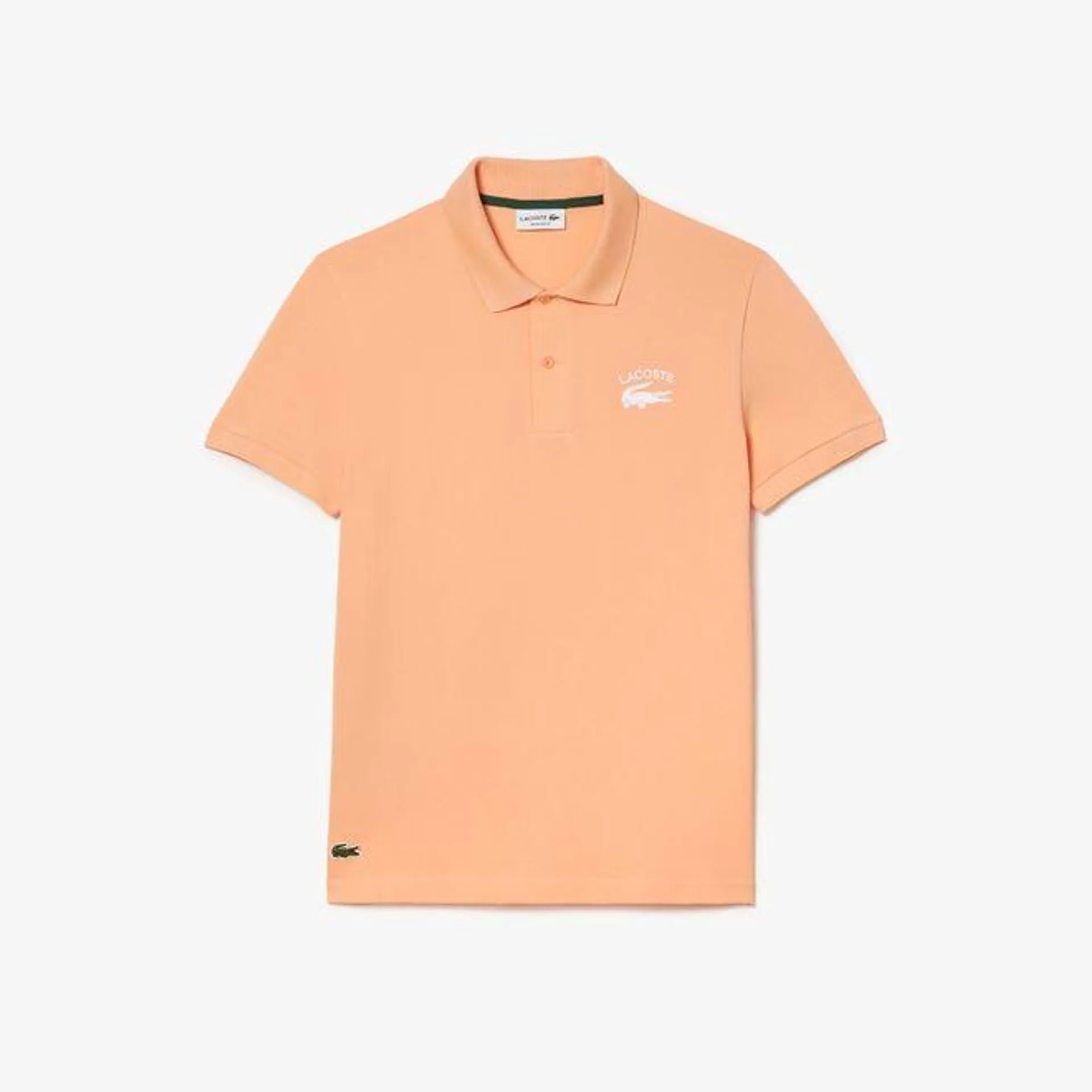 Lacoste Regular Fit Branded Stretch Cotton Polo Shirt in Peach