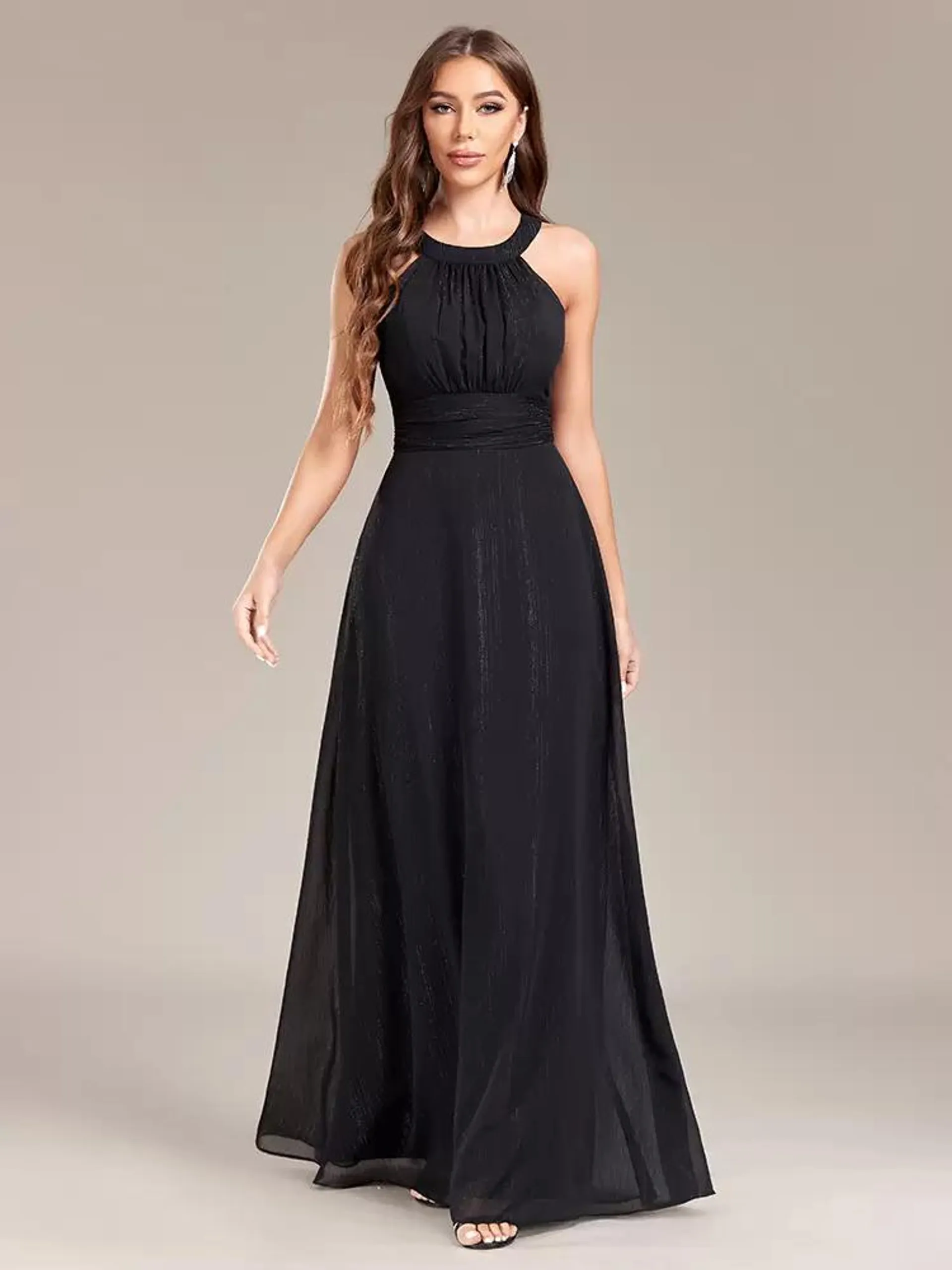 Party Dresses Black Jewel Neck Pleated Sleeveless Semi Formal Dress