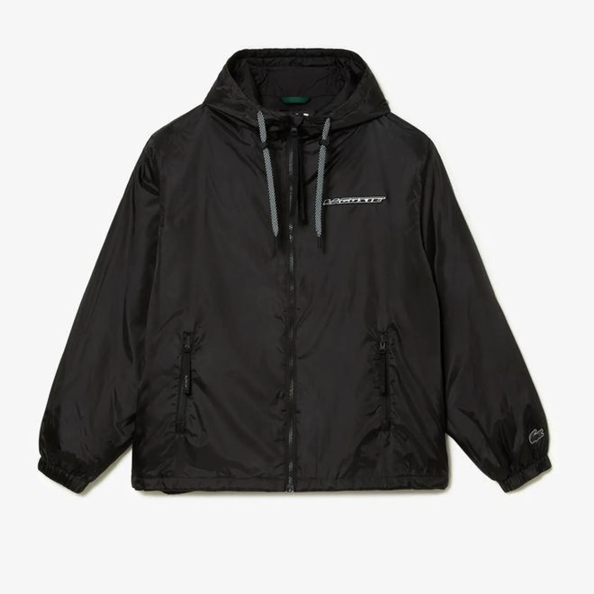 Lacoste Cropped Quilted Hooded Jacket in Black