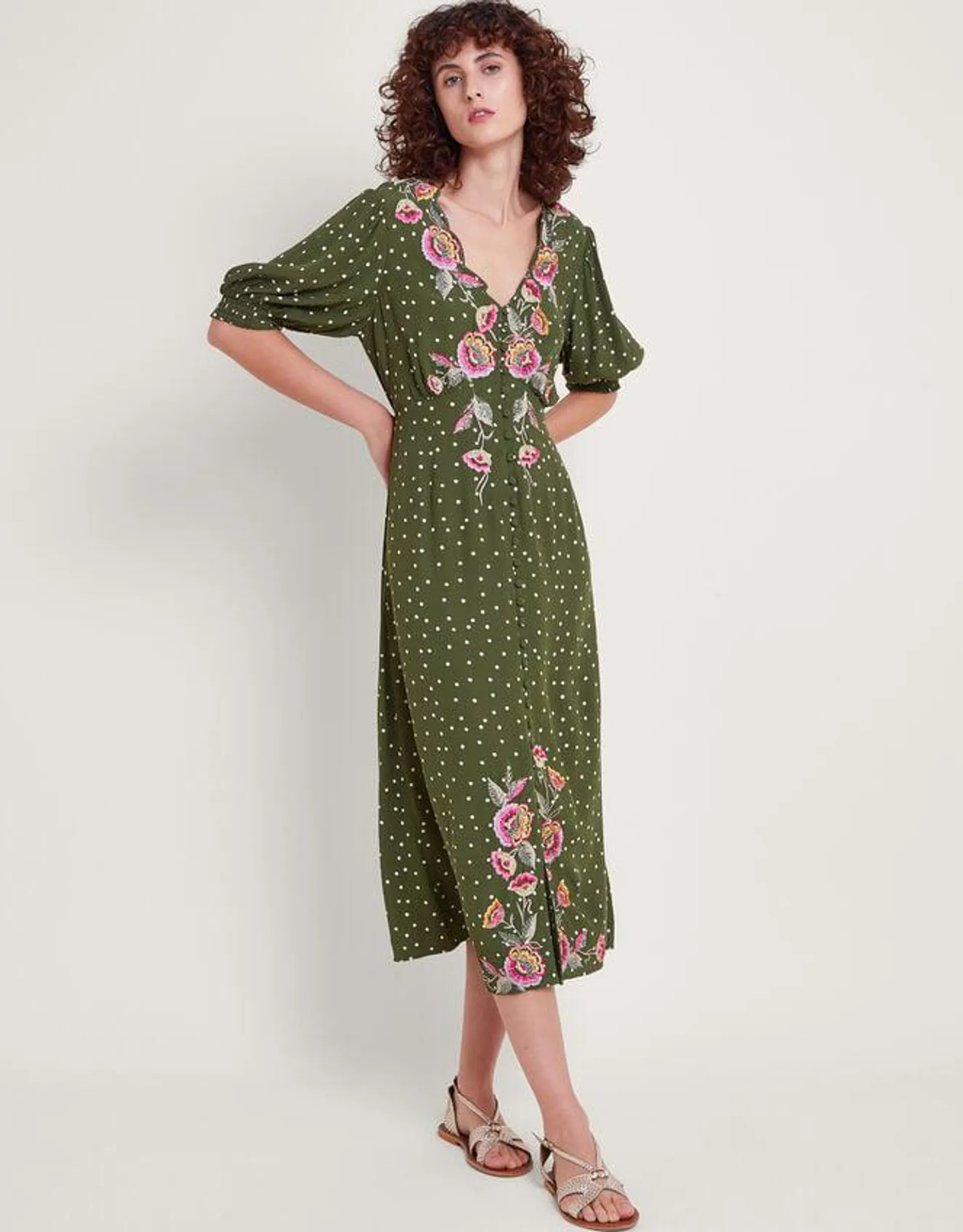 Myla Embroidered Tea Dress Green