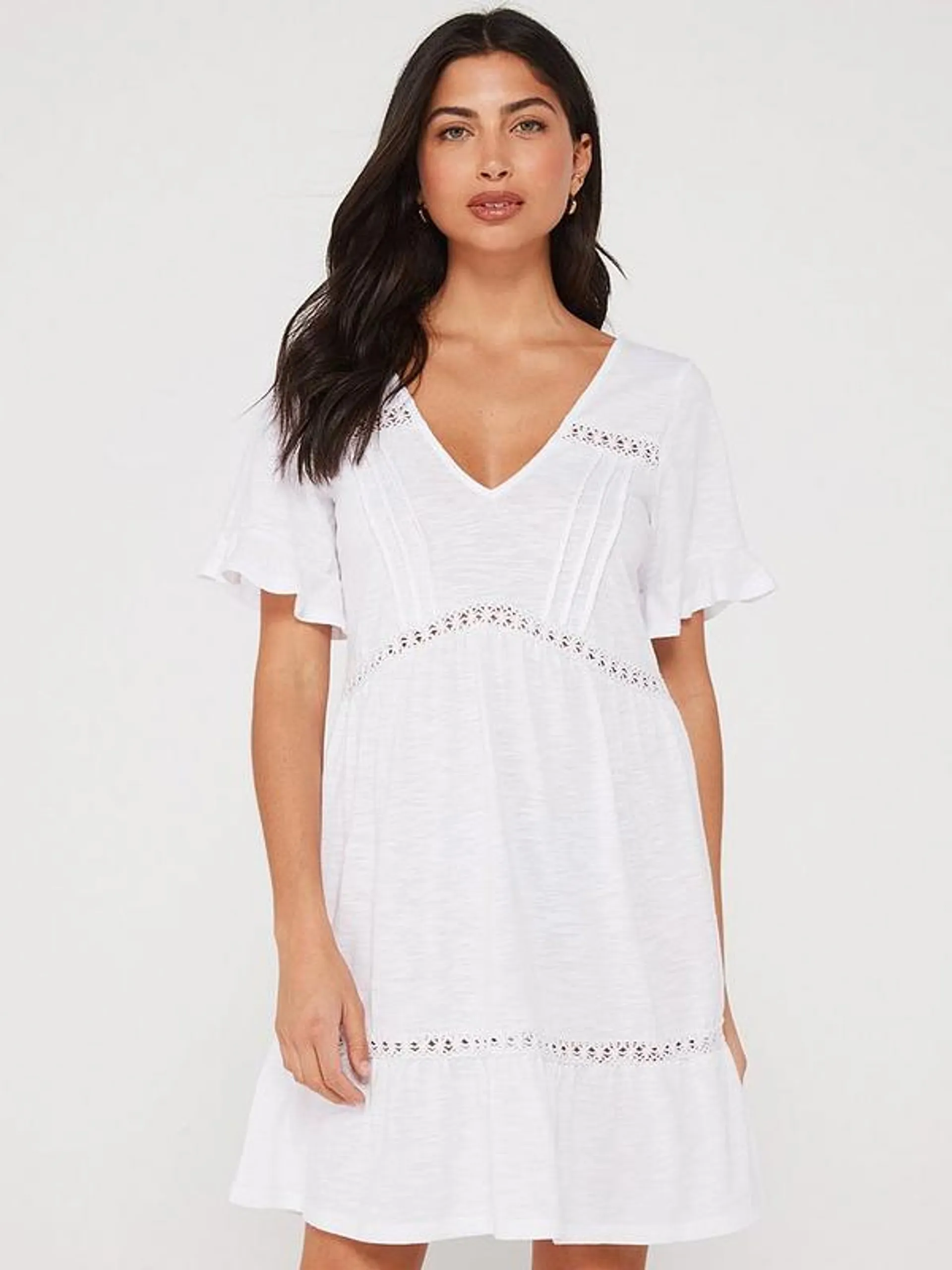 Lace Detail Mini Dress - White