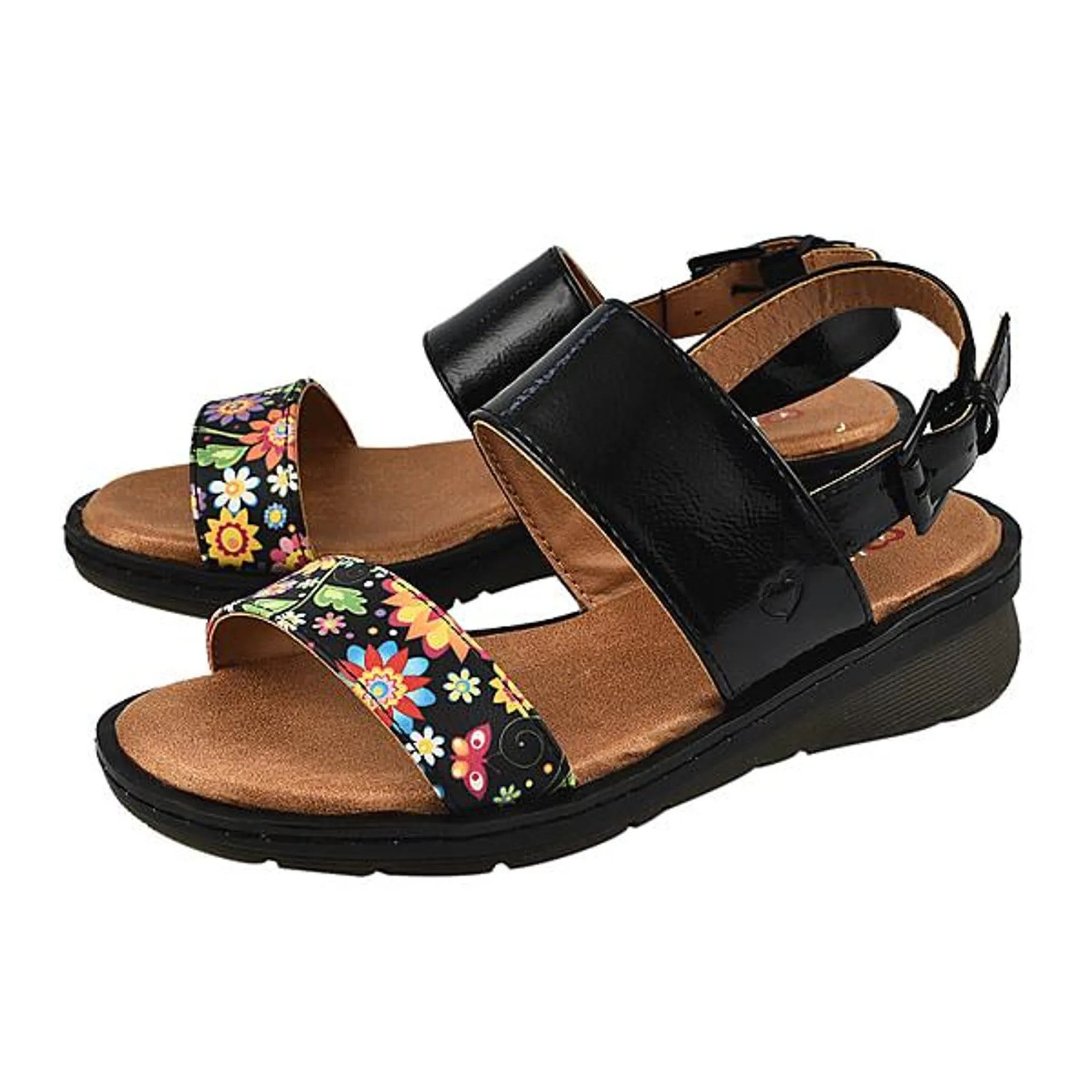 Heavenly Feet Sabrina Sandals - Black and Multi