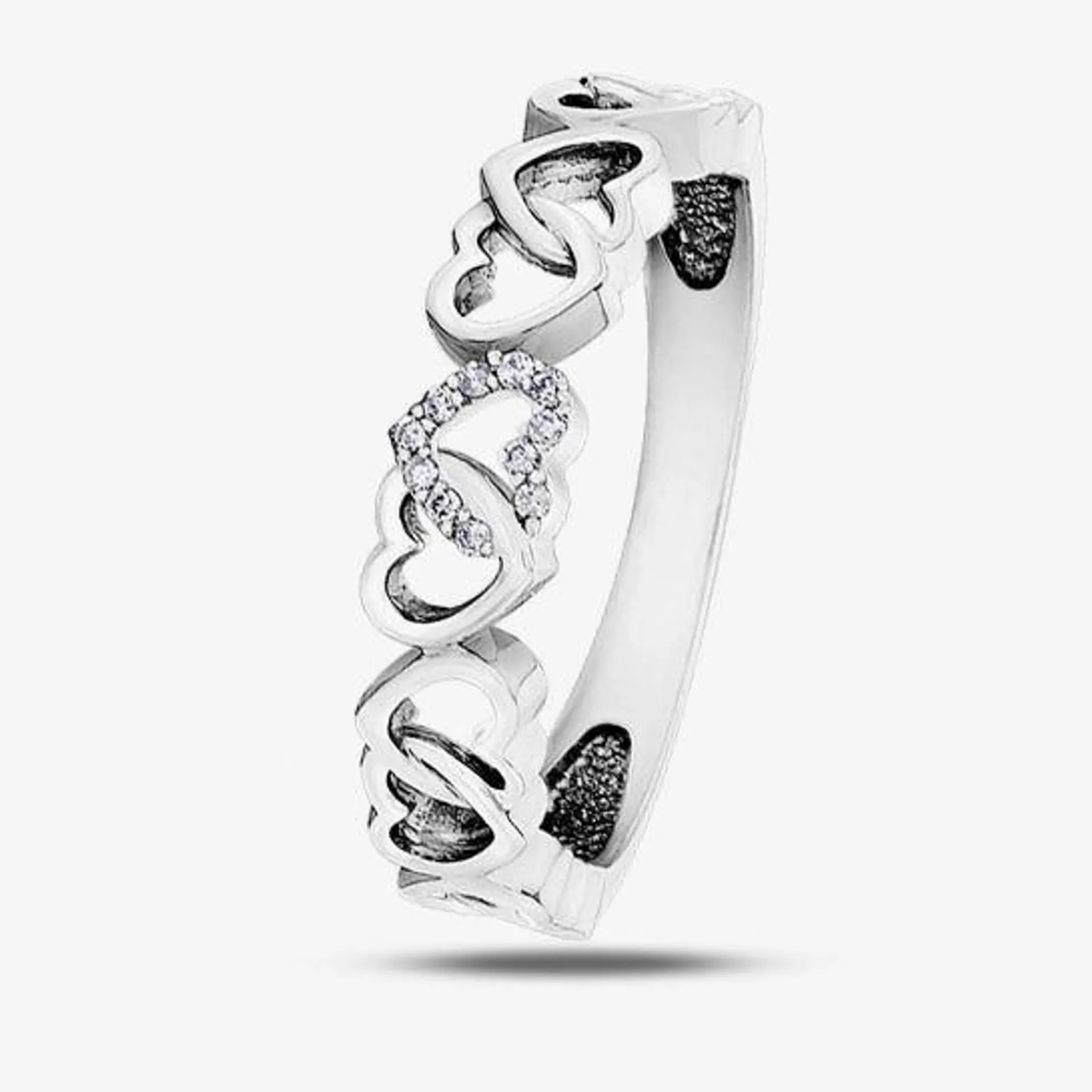 9ct White Gold Diamond Entwined Open Hearts Ring