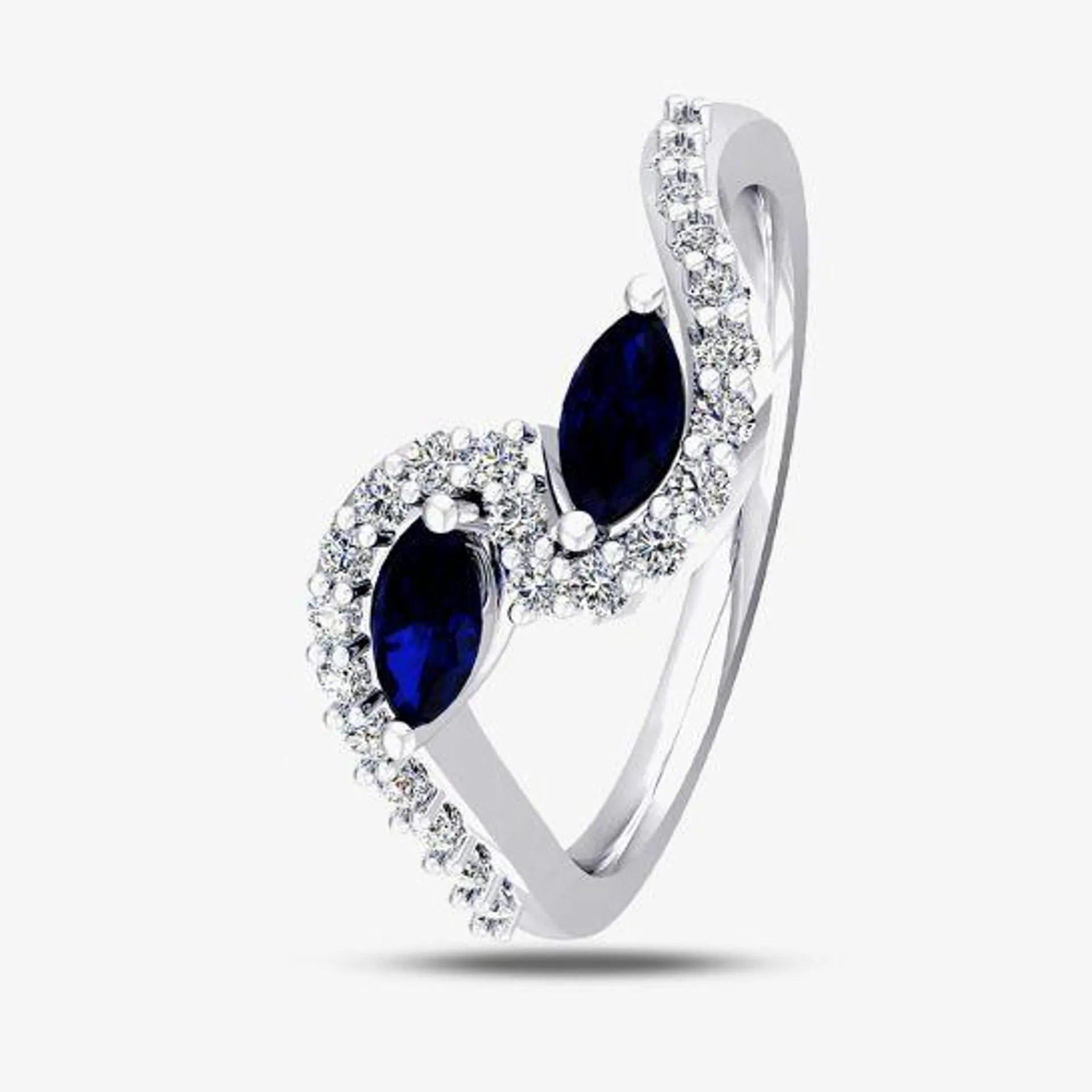 18ct White Gold Sapphire and Diamond Swirl Ring