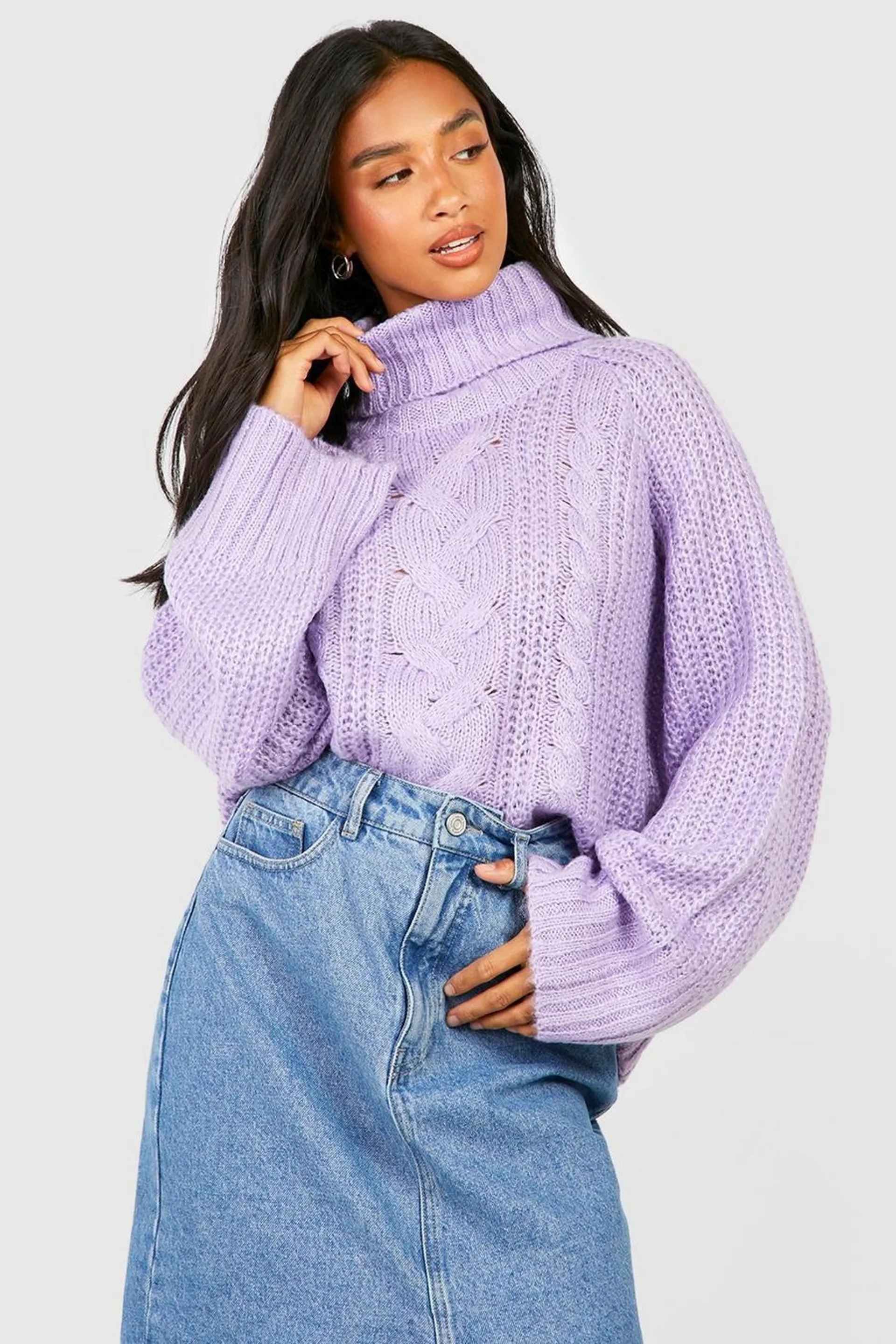 Petite Roll Neck Cable Jumper