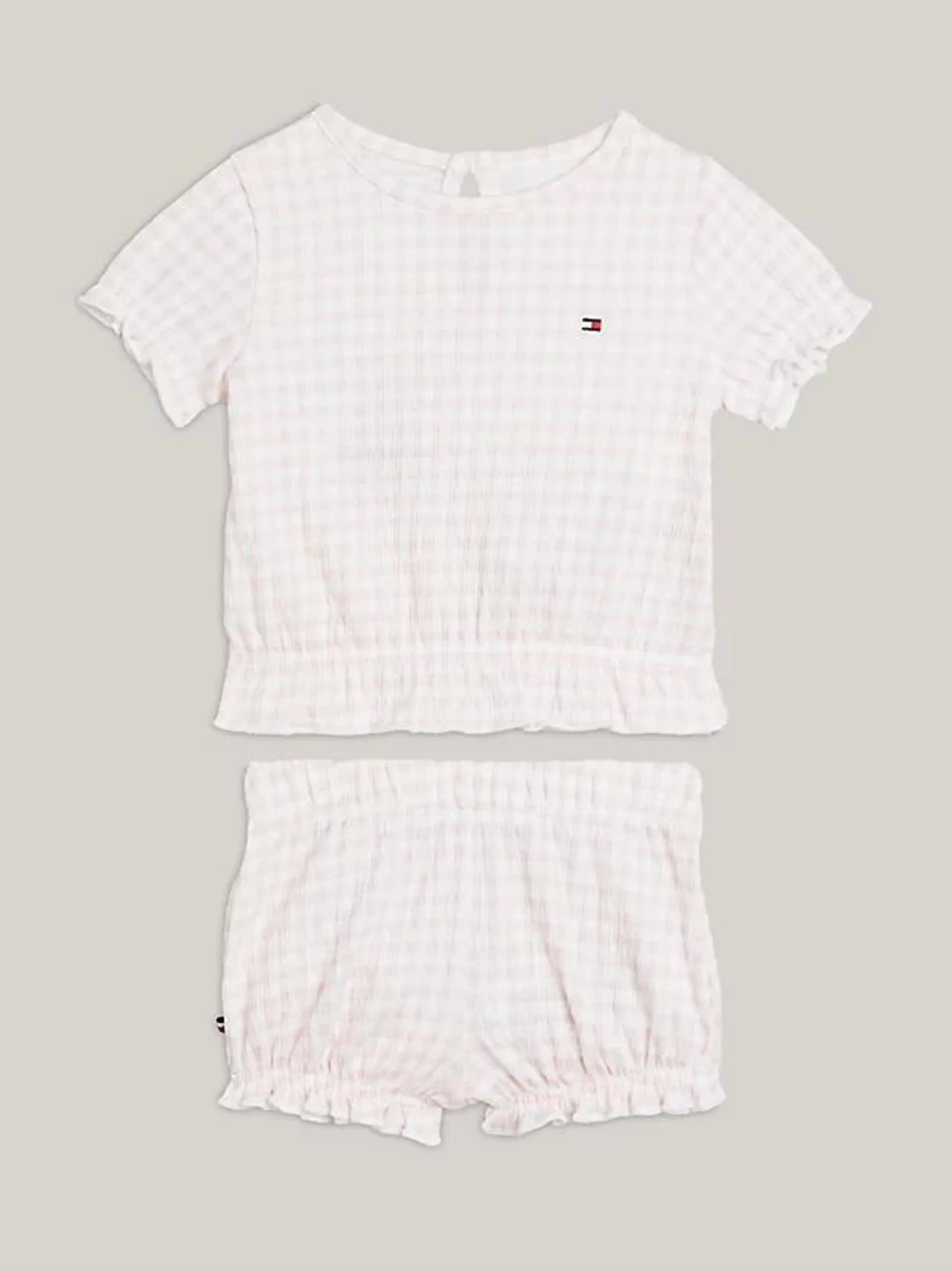 Gingham Ruffle Blouse And Shorts Set