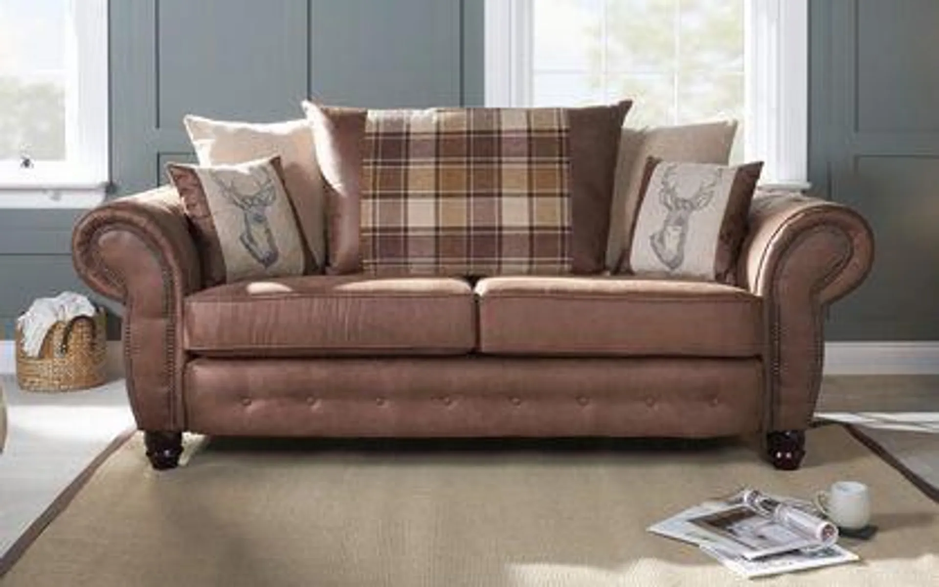 County Fabric 3 Seater Scatter Back Sofa