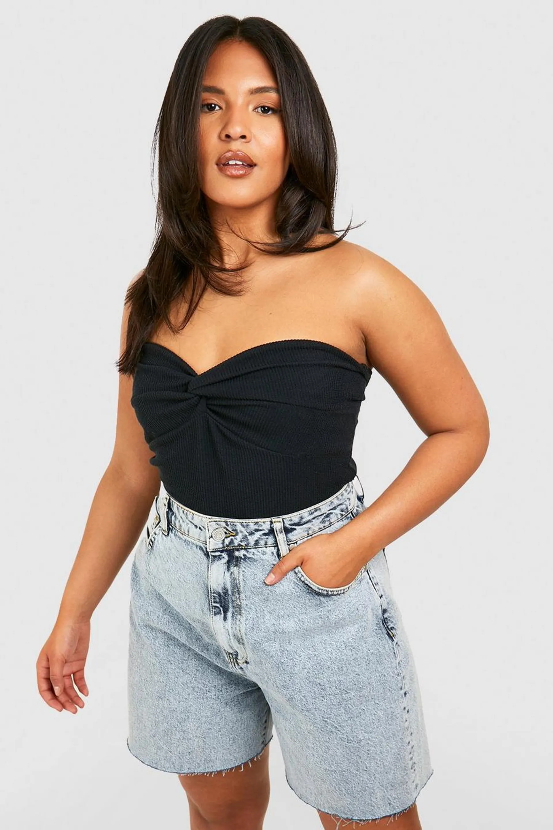 Black Plus Knot Front Bandeau Top