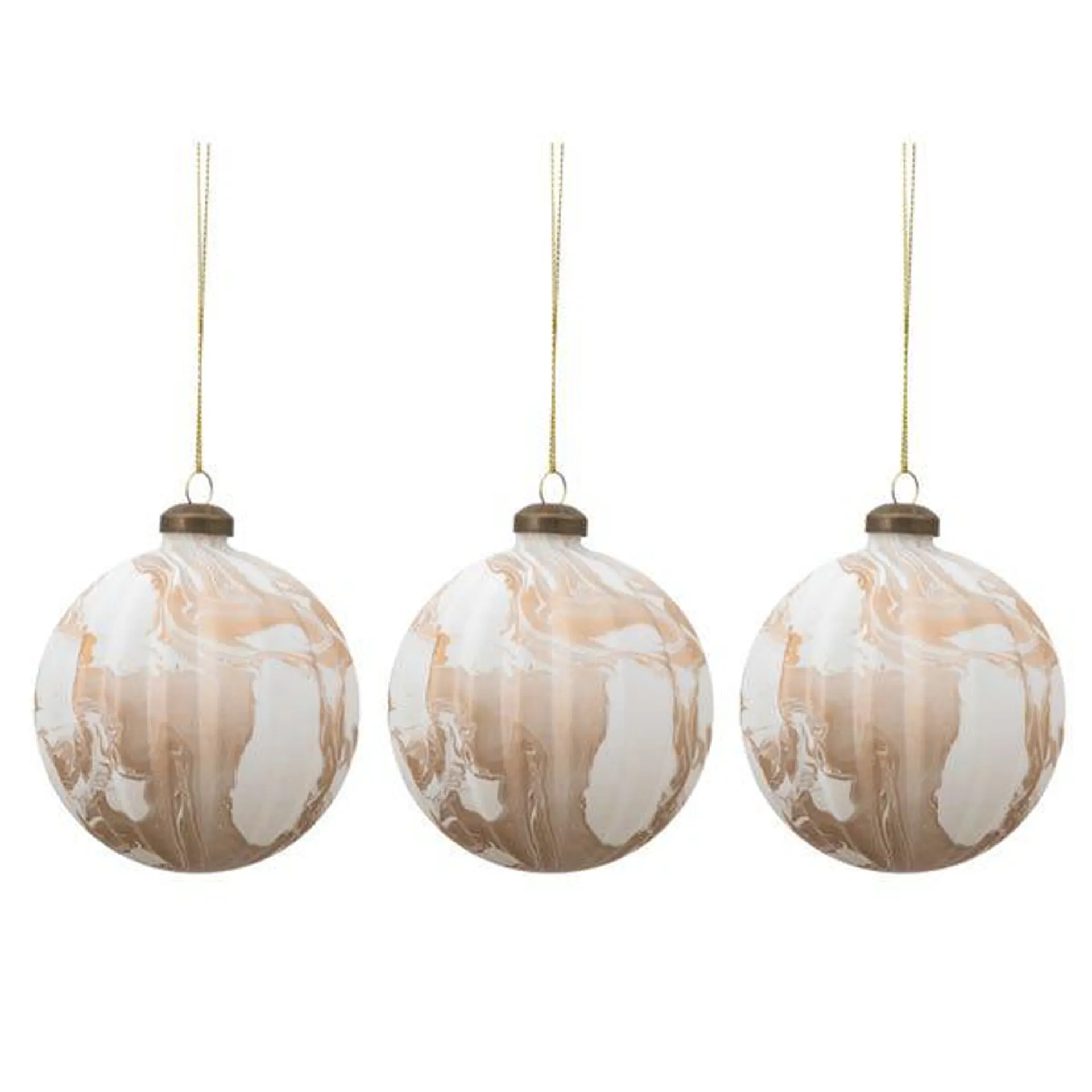 Set of 3 Marbled White and Bronze Rippled Baubles