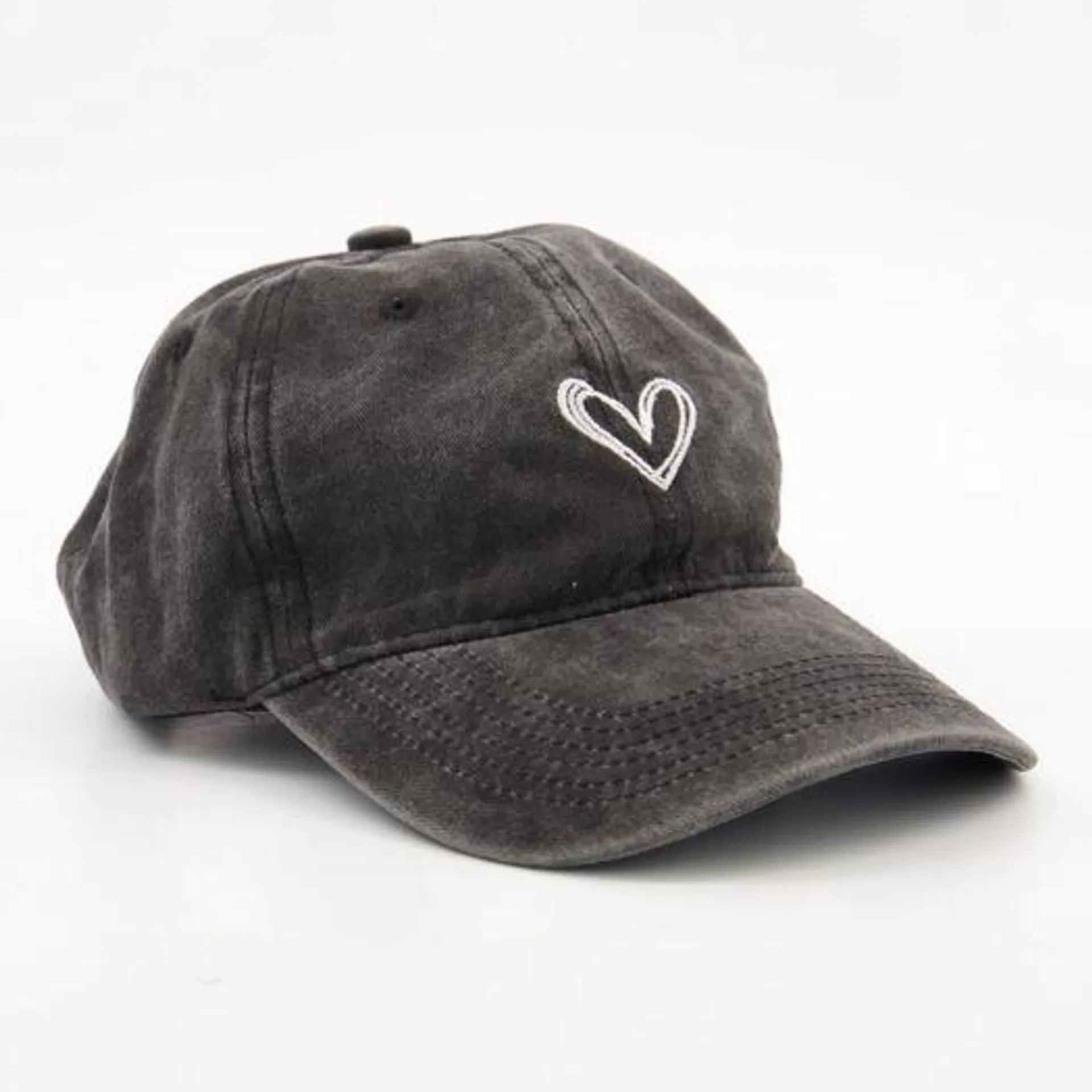 Black Heart Detail Denim Cap