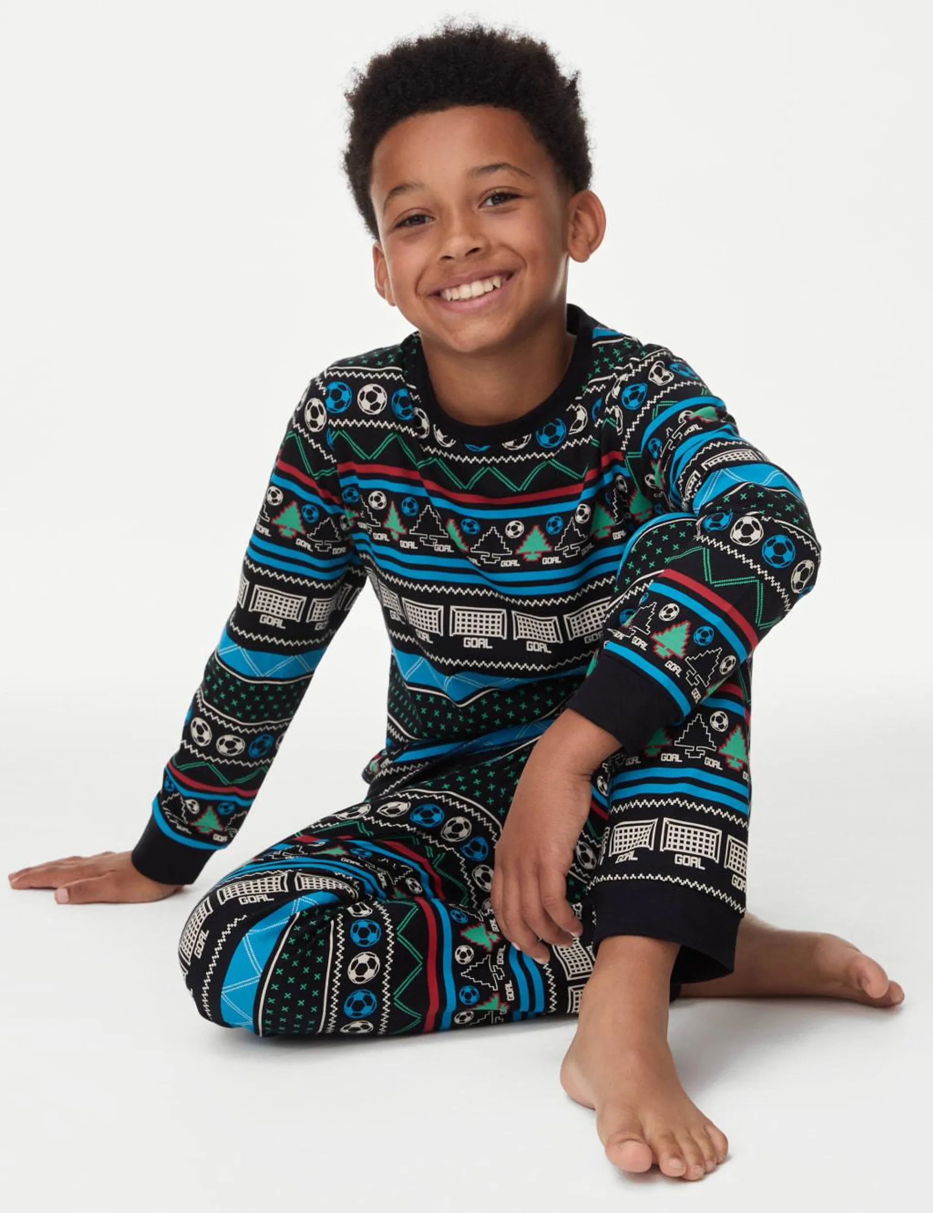 Pure Cotton Football Fair Isle Pyjamas (1-16 Yrs)