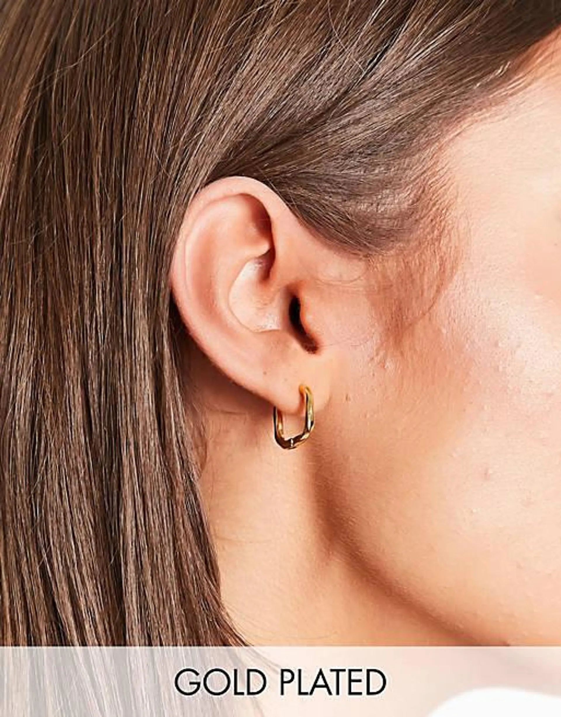 ASOS DESIGN 14k gold plated hoop earrings in square molten design