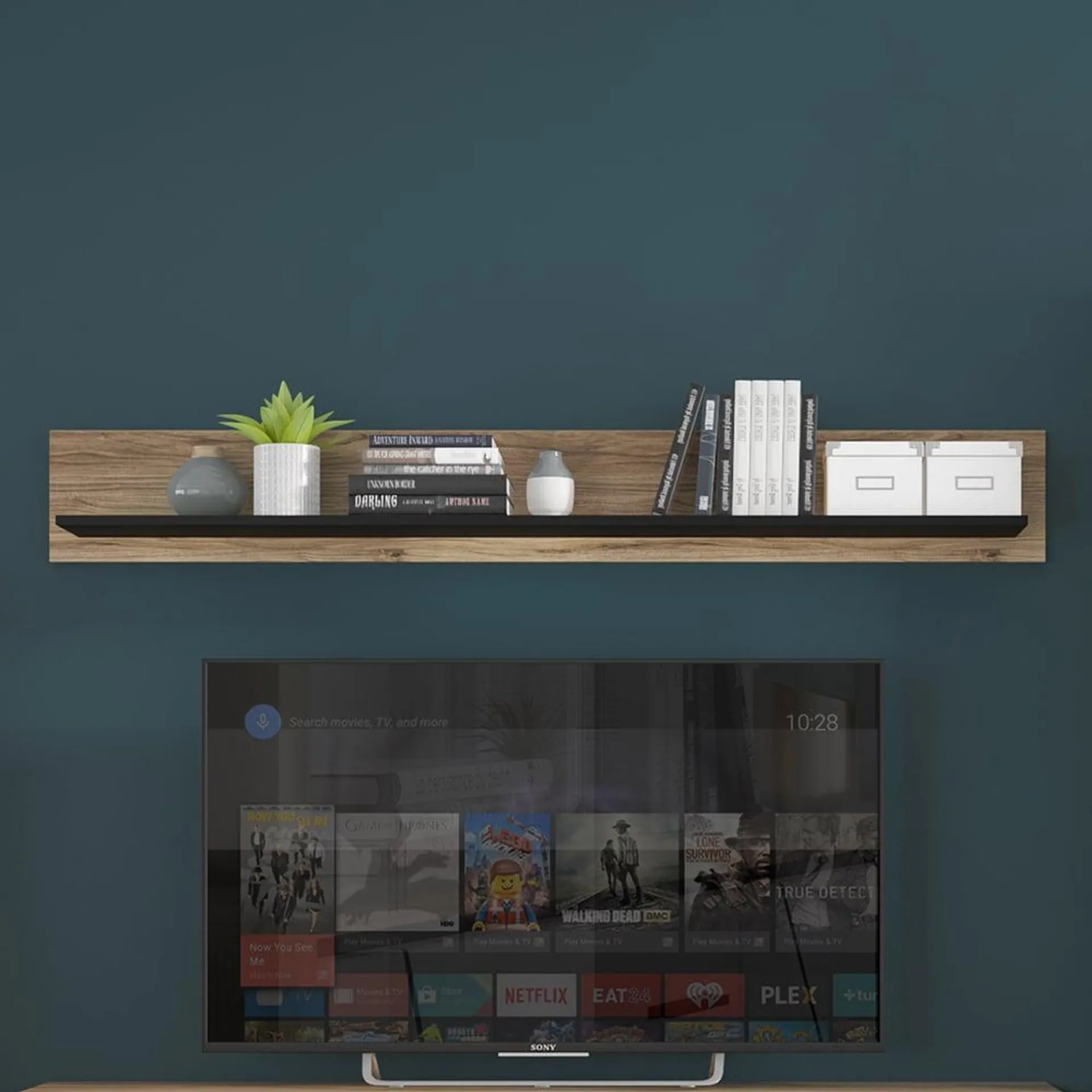 Florence Brolo 167cm Walnut Dark Panel Wall Shelf