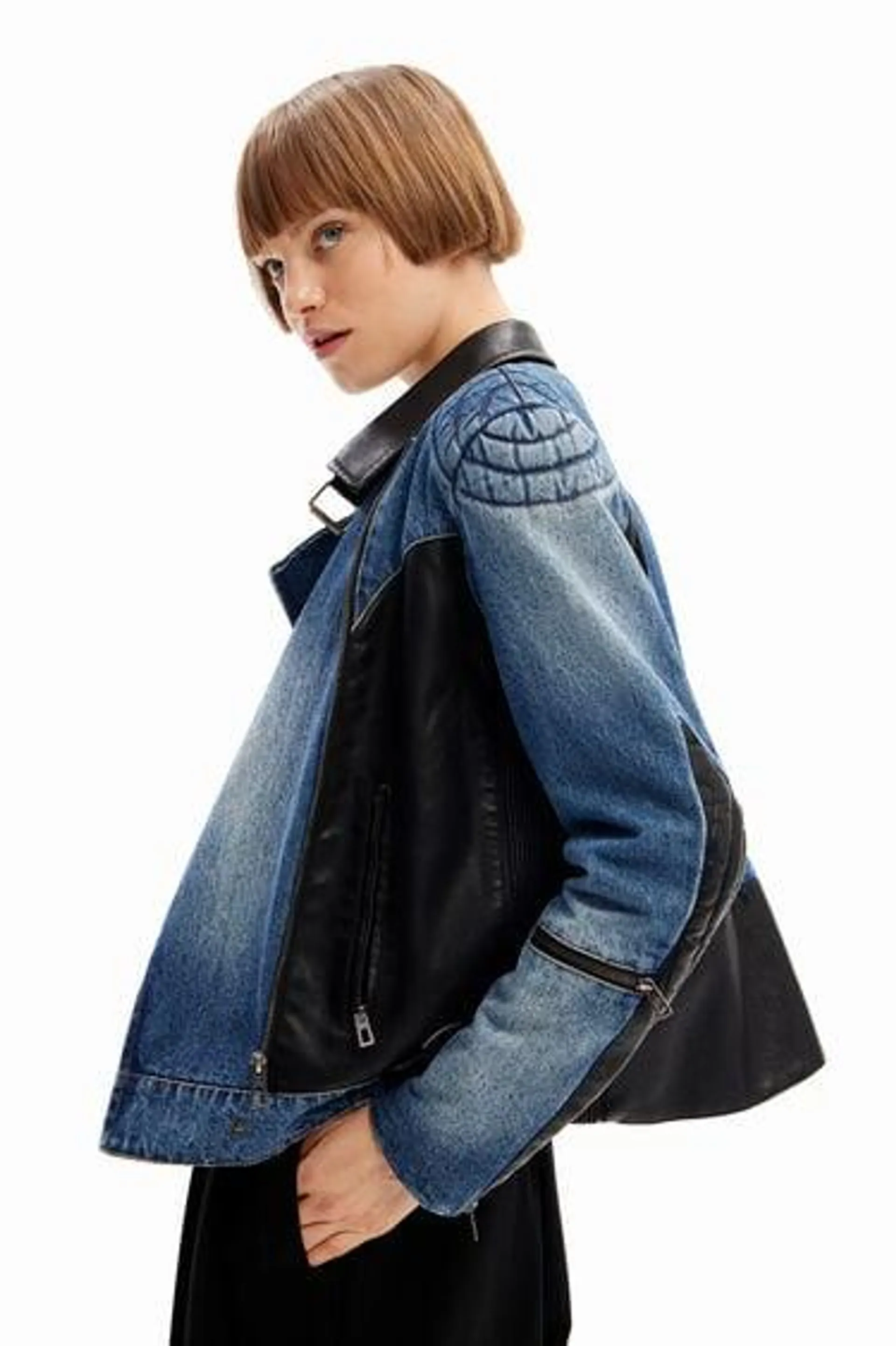 Hybrid denim biker jacket