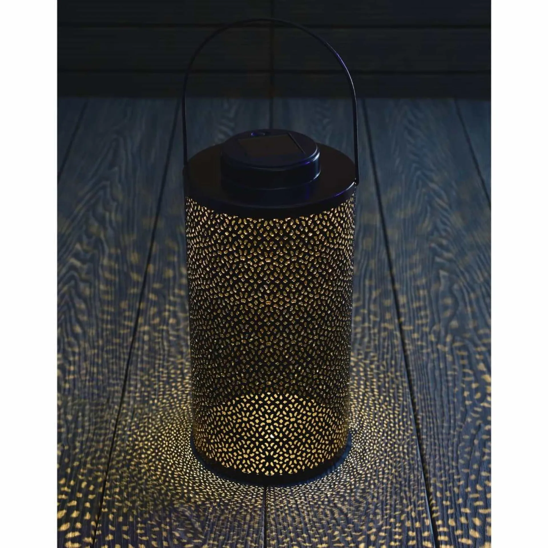 Solar Black Cut Out Lantern - Warm White