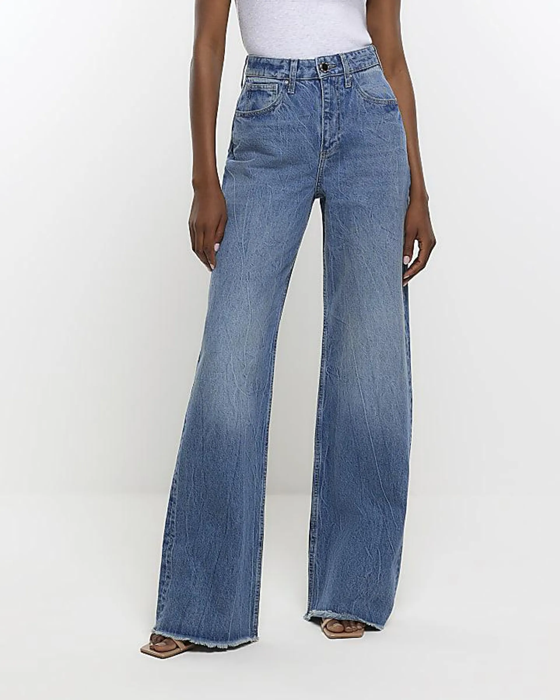 Blue high waist wide leg jeans