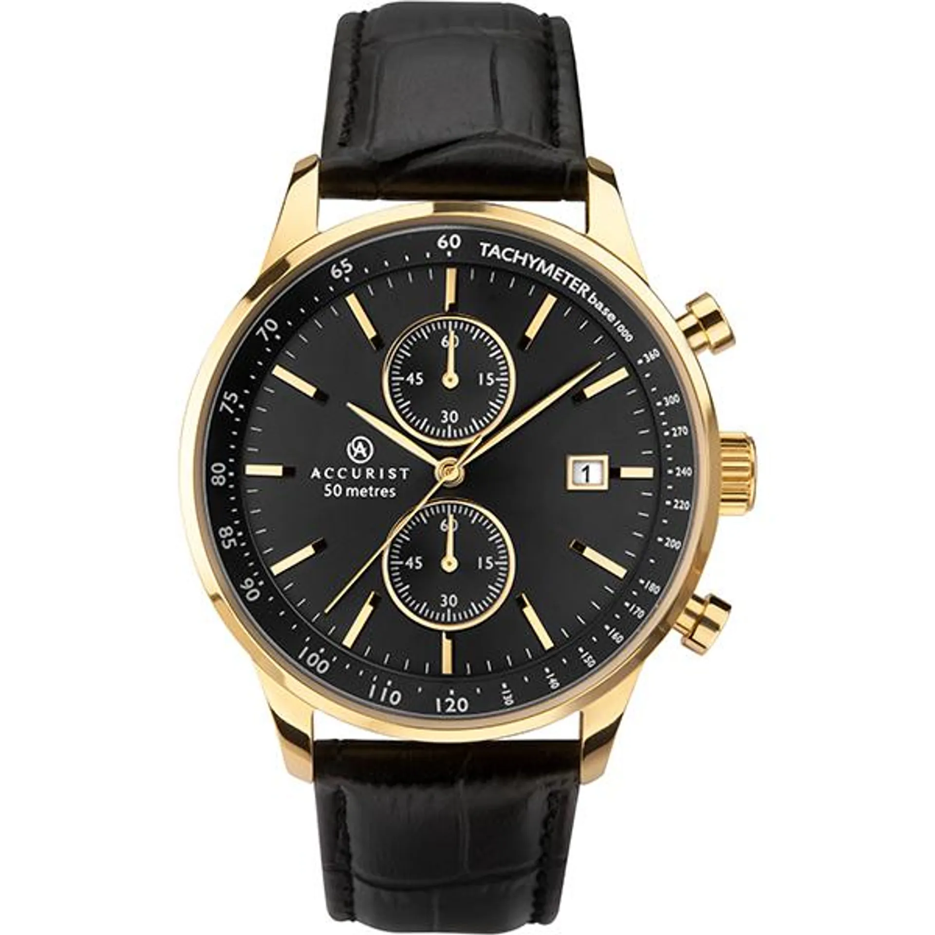 Accurist Gents Chronograph Watch with Genuine Leather Strap