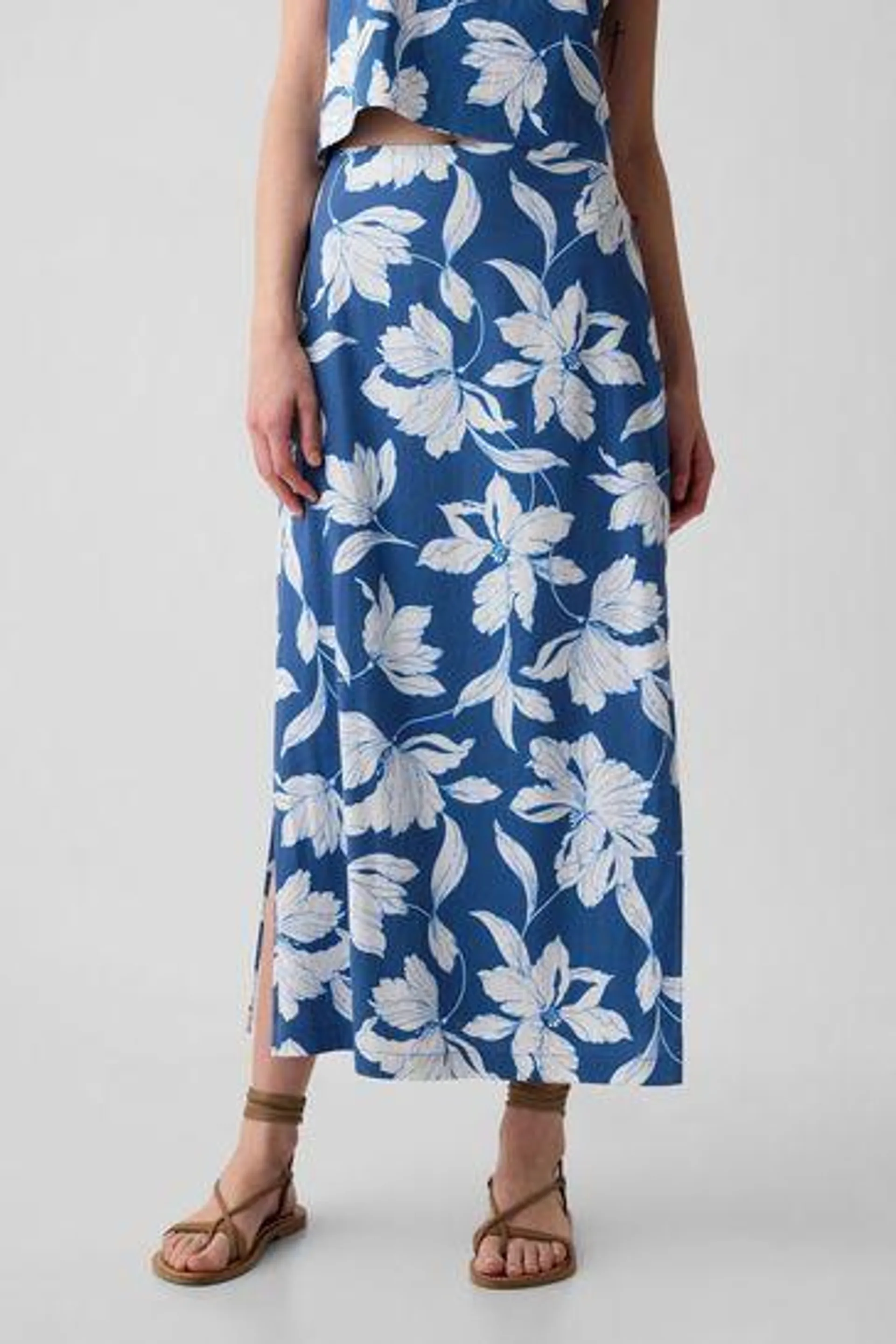 Linen Blend Maxi Skirt