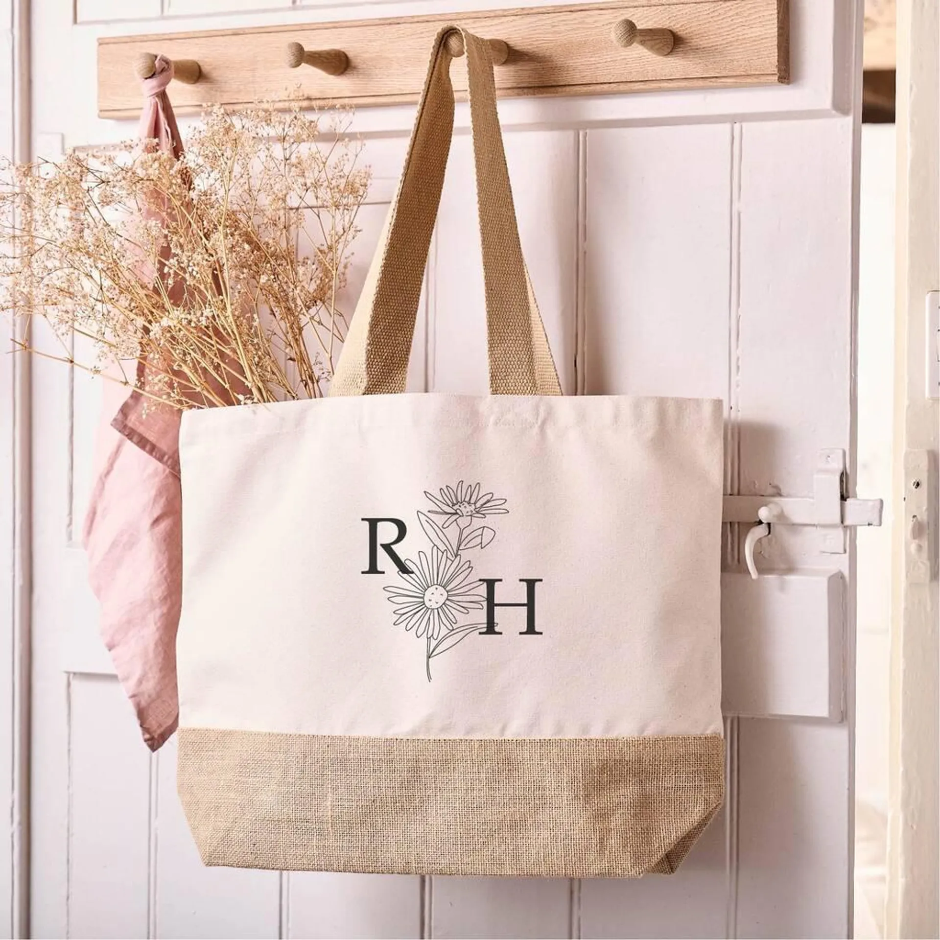 Personalised Birth Flower Initial Tote Bag